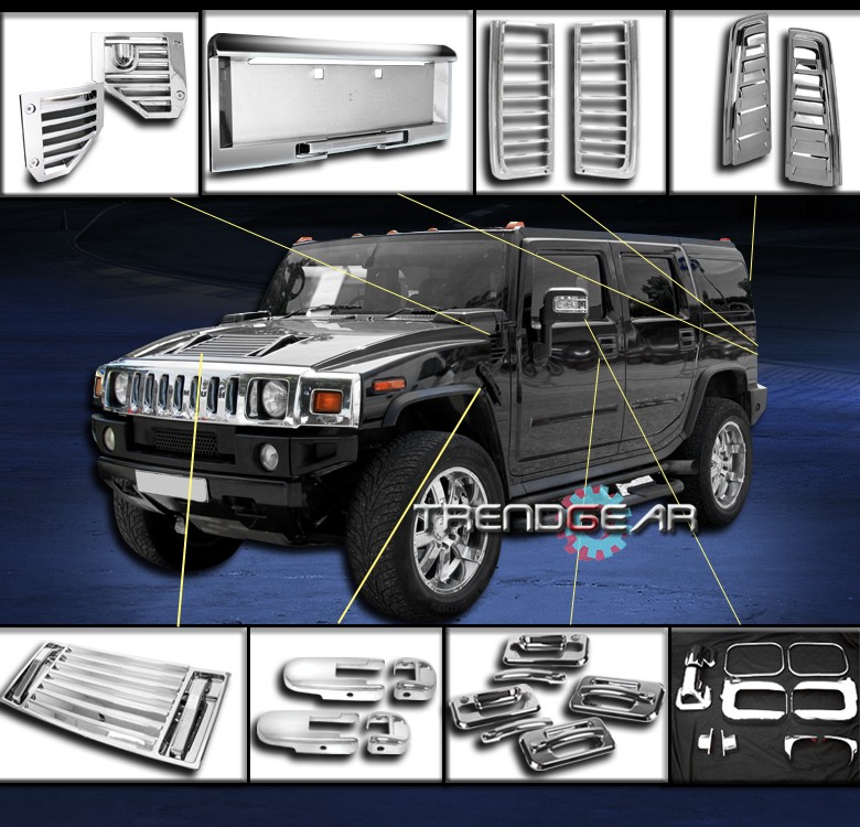 2006-2009 HUMMER H2 CHROME COVER TRIM 36PCS COMBO HOOD SIDE VENT REAR TAIL LIGHT 2006-2009 HUMMER H2 CHROME COVER TRIM 36PCS COMBO HOOD SIDE VENT REAR TAIL LIGHT