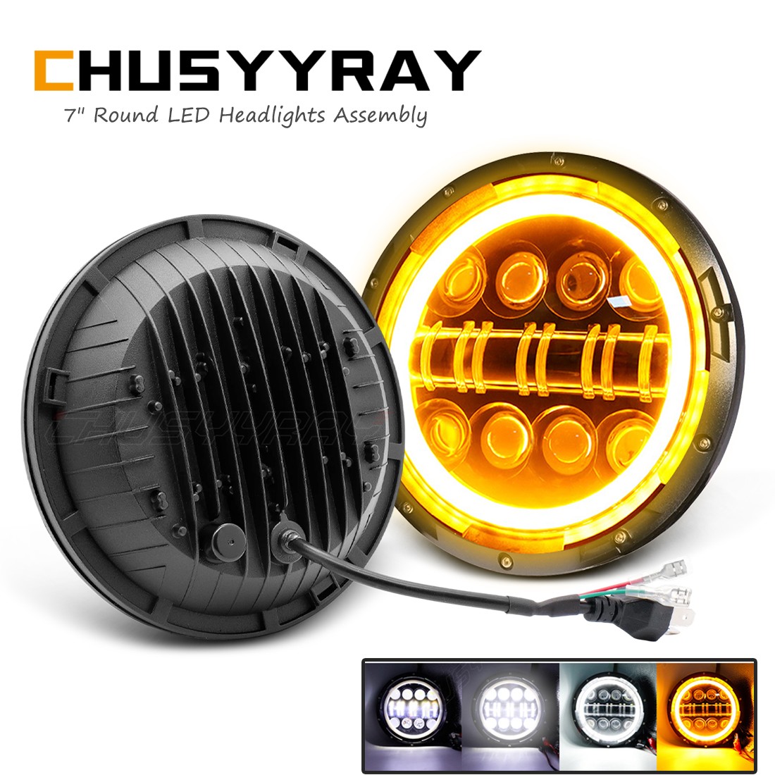 For 69-78 Ford F100 F150 F250 Pair 7inch Round LED Headlights Halo High/Low Beam