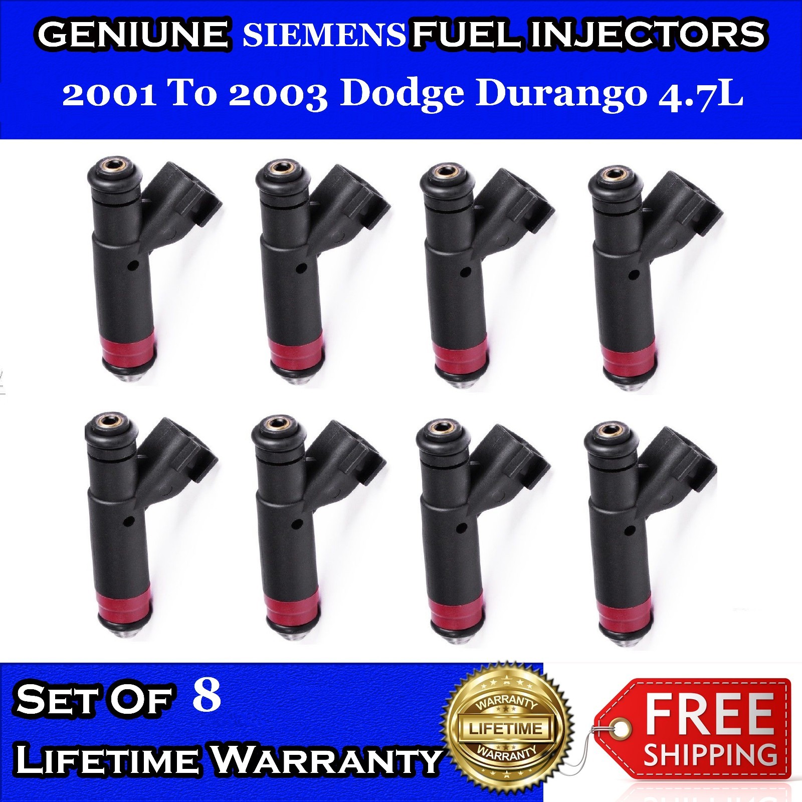 8x Genuine Siemens Fuel Injectors for 01 To 03 Dodge Durango 4.7L 53032145AA