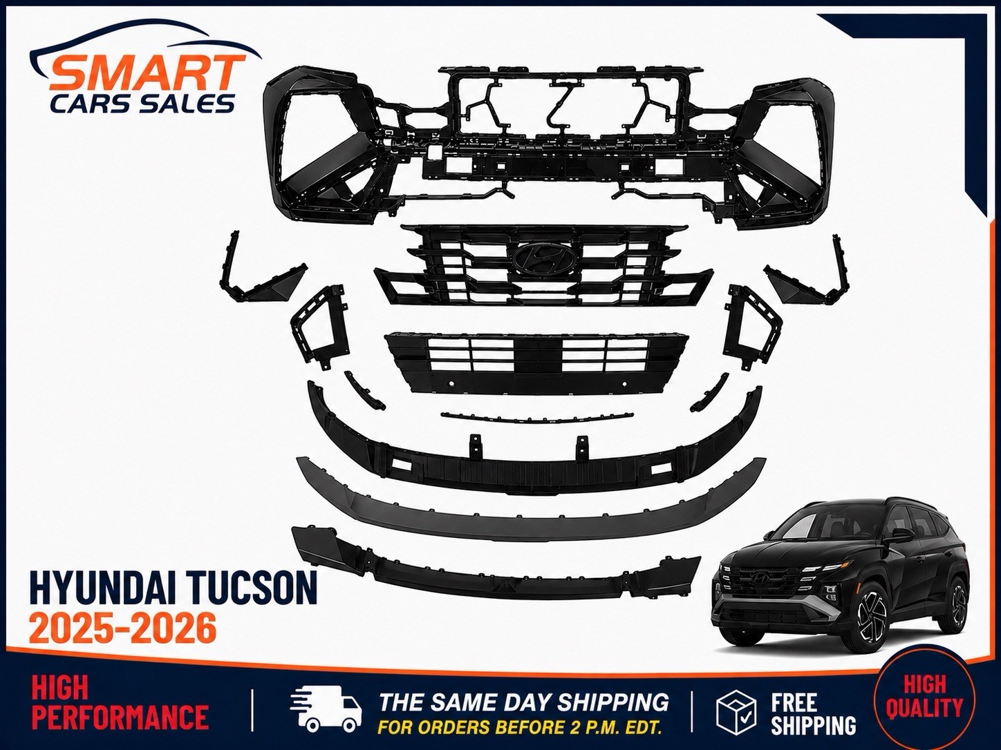 Front Bumper Cover Kit With Grille & Valance Fits 2025-2026 Hyundai Tucson Front Bumper Cover Kit With Grille & Valance Fits 2025-2026 Hyundai Tucson