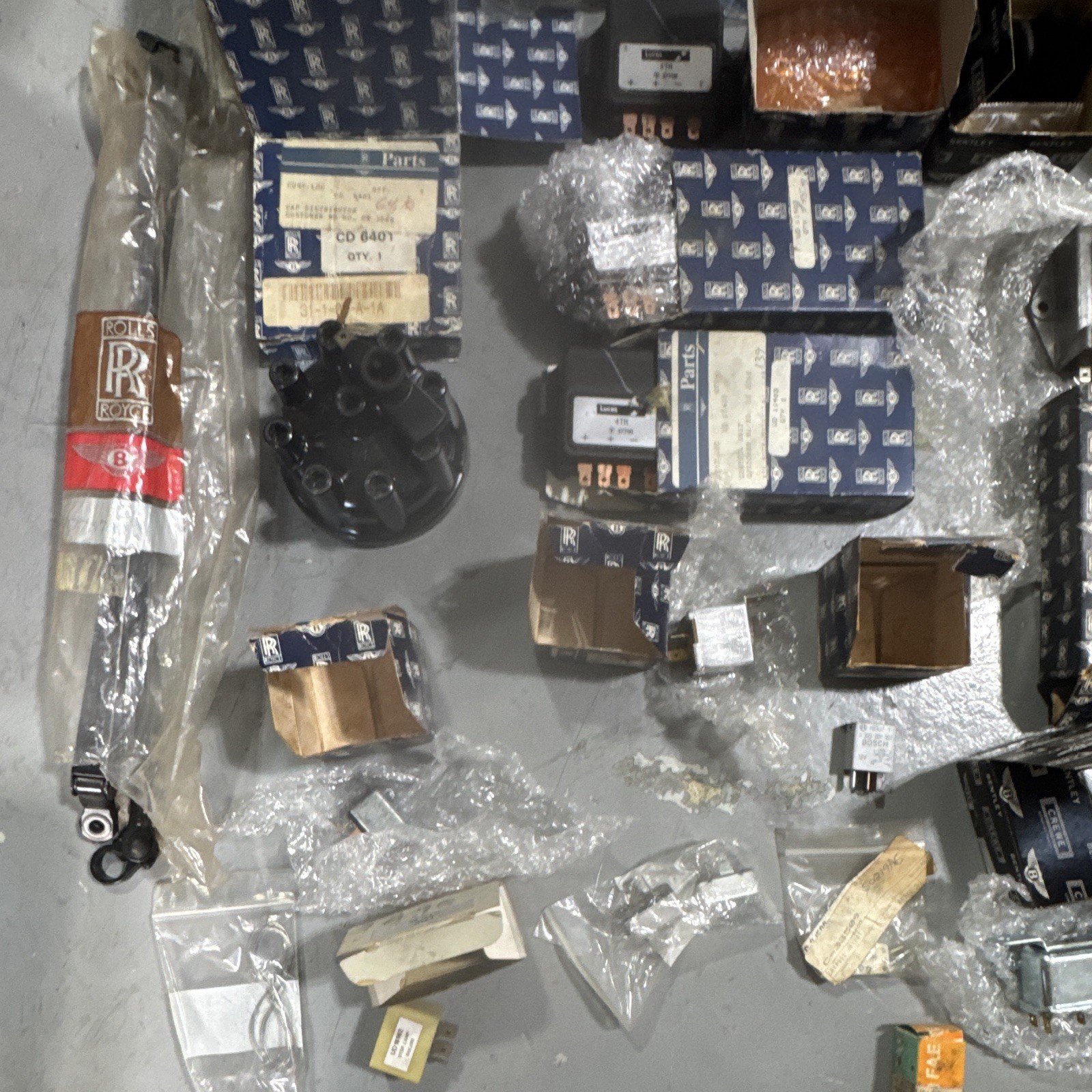 Huge Vintage Rolls Royce Bentley Mercedes OEM NOS Parts Lot Relays Sensors Belts