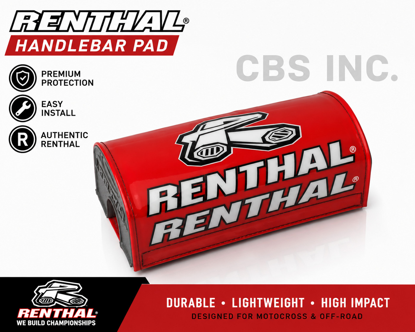 Renthal P329 Red Fatbar Handlebar Pad Lightweight High‑Density Foam MX Off‑Road