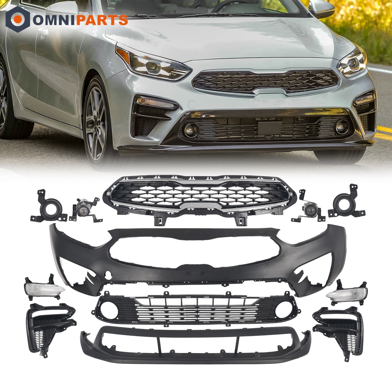 For Kia Forte 2019 2020 2021 Front Bumper Grille Complete Set With Fog Lights For Kia Forte 2019 2020 2021 Front Bumper Grille Complete Set With Fog Lights