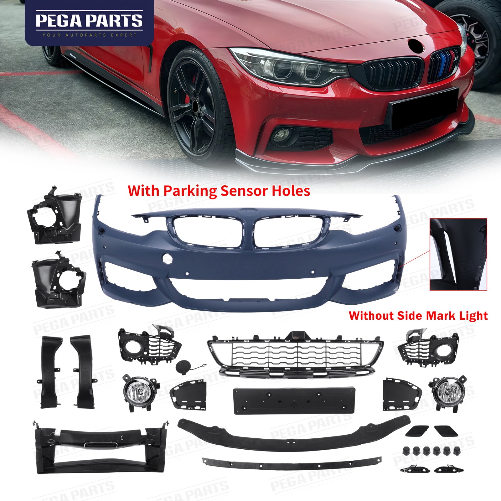 M-Tech Style Front Bumper Kit w/PDC Hole For 2014-2020 BMW 4 Series F32 F33 F36