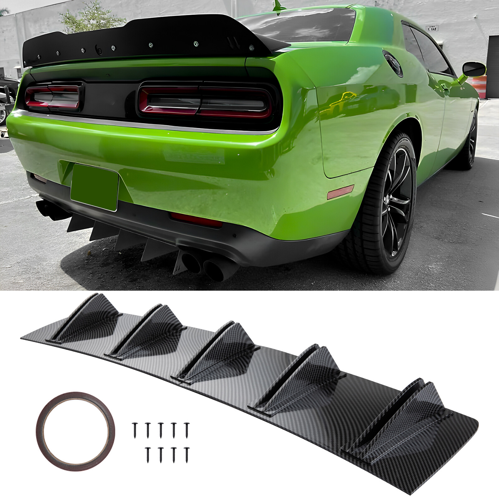 Rear Bumper Lip Spoiler Diffuser Splitter Shark Fins For Dodge Challenger SRT8