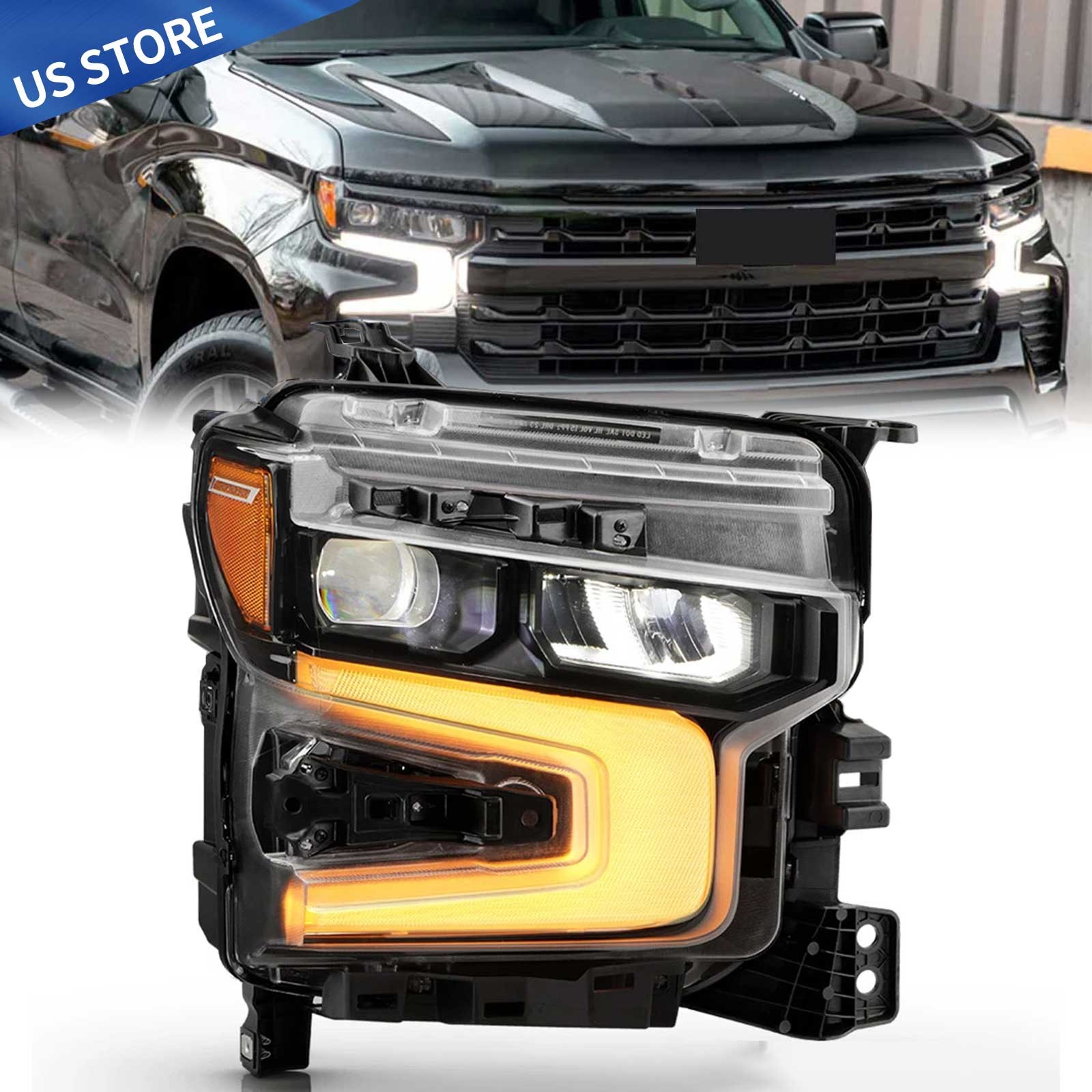 For 2022-2024 Silverado 1500 LT Trail Boss/RST Black Bezel LED Headlight RH