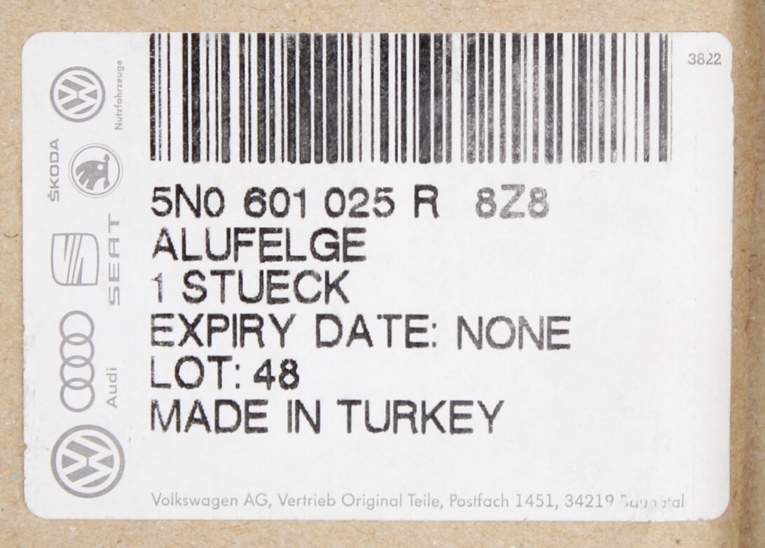 Volkswagen Group Wheel  Part Number - 5N0-601-025-R-8Z8