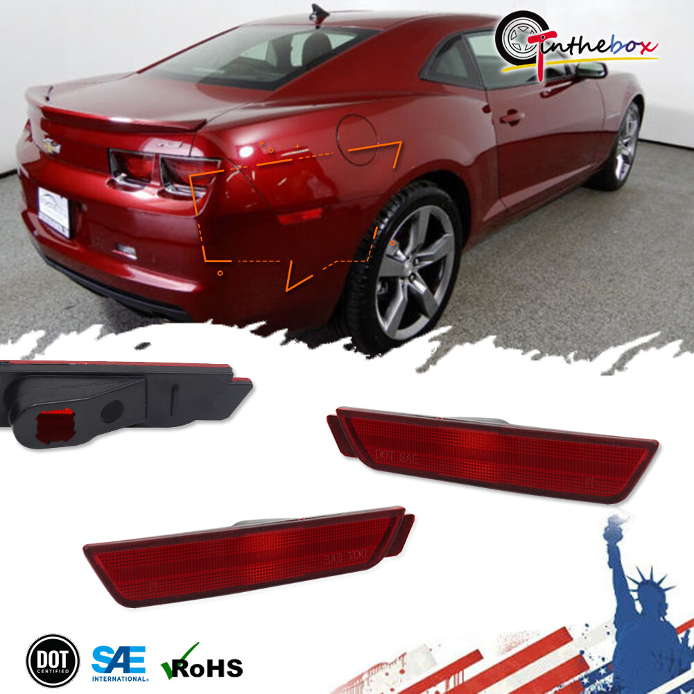Rear Bumper Side Marker Light Red Lens Reflector Set For 2010-15 Chevy Camaro SS
