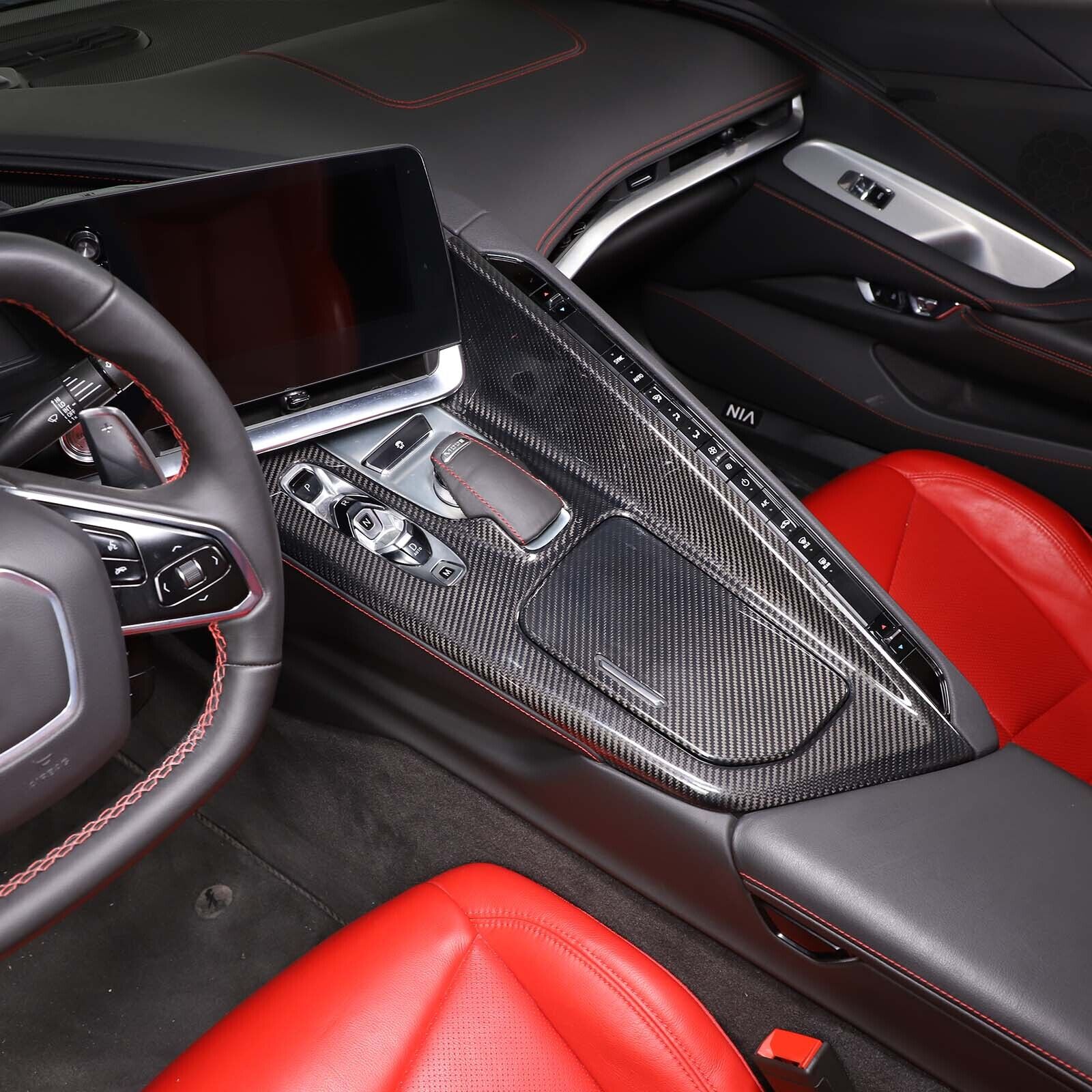 Real Dry Carbon Fiber Interior Center Console Trim Cover For 2020-23 Corvette C8