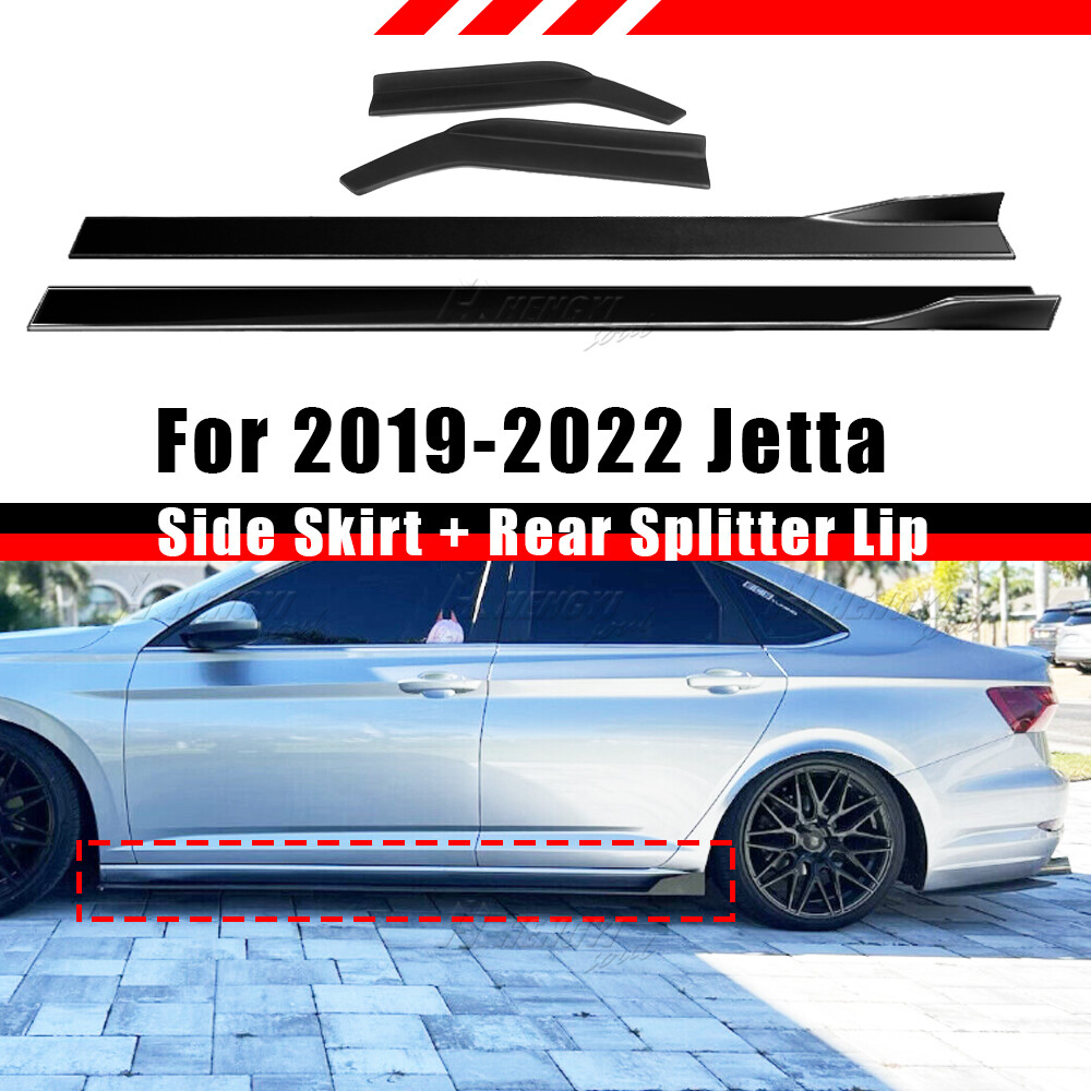 For 2019-2022 Jetta Glossy Black Gloss Black Side Skirt + Rear Side Splitter Lip