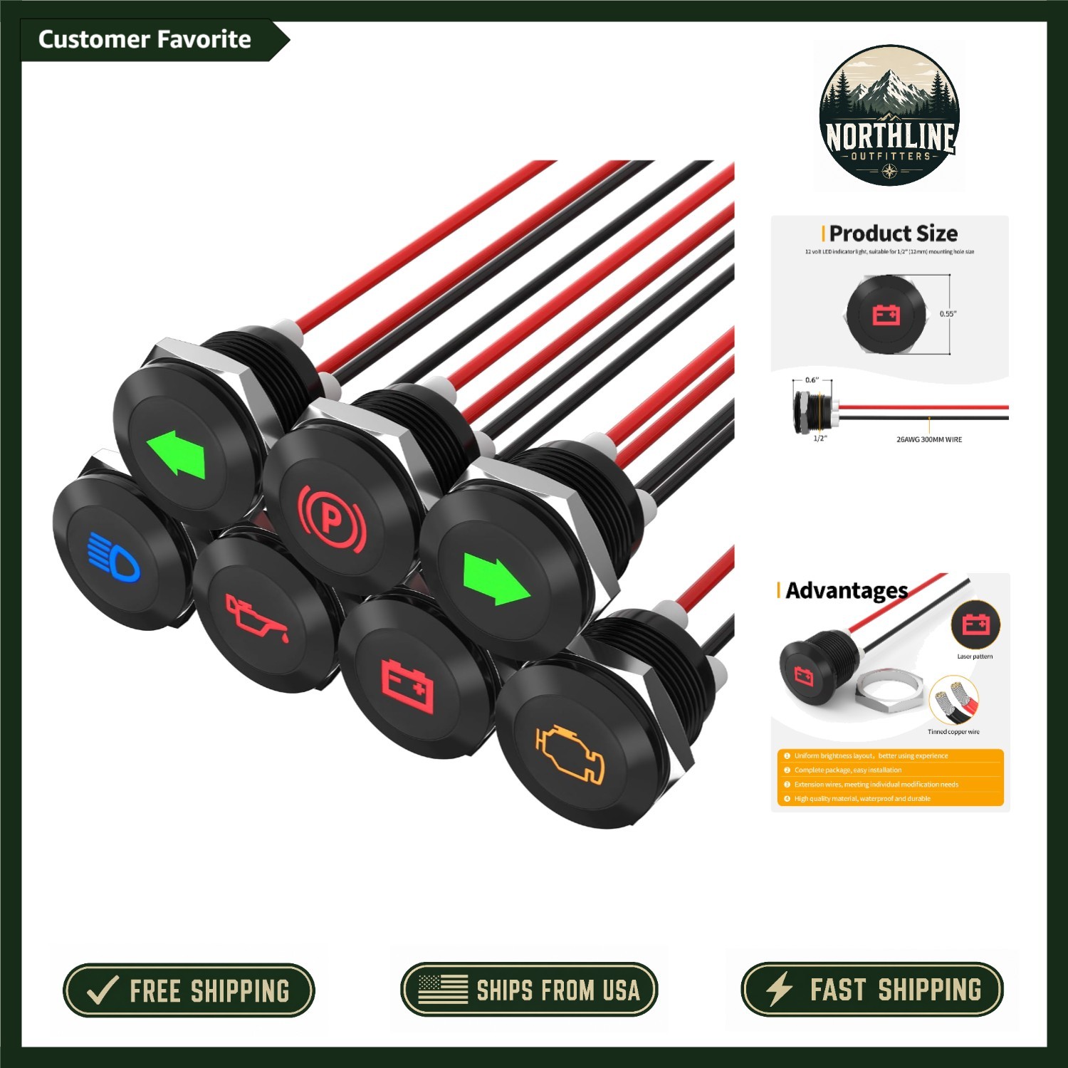 Luxury 7-PCS Waterproof LED Indicator Lights for Automotive Dash Panel Upgrade