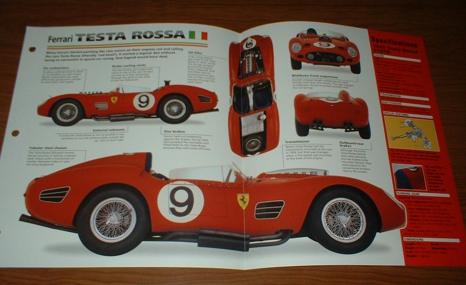 1959 FERRARI TESTA ROSSA 250TR SPECS BROCHURE INFO 250 TR LE MANS 56 57 58 59-61