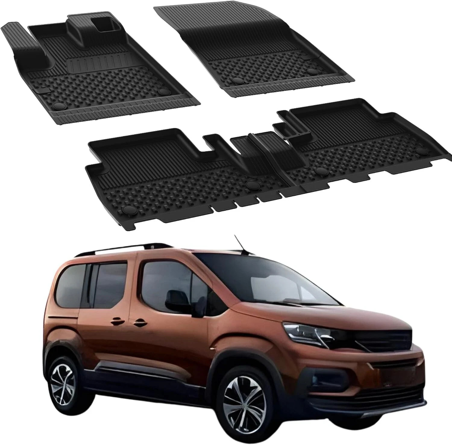 Floor Mats for Peugeot Rifter 2018-2024 | Custom Fit Floor Liner for Cars Black