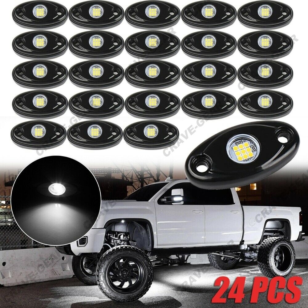 24Pcs White LED Rock Light Pods Underbody Glow Lamp Offroad SUV Pickup Truck UTV 24Pcs White LED Rock Light Pods Underbody Glow Lamp Offroad SUV Pickup Truck UTV