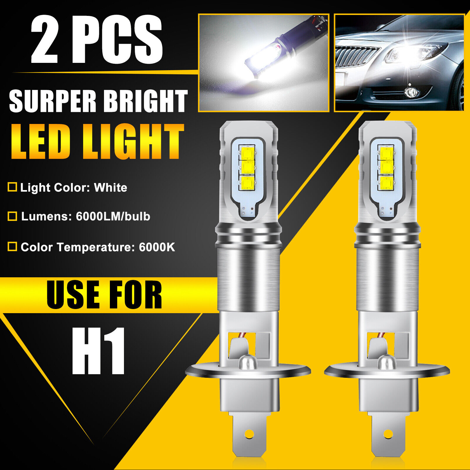 2PCS H1 LED Fog Driving Light Bulbs Conversion Kit Super Bright DRL 6000K White