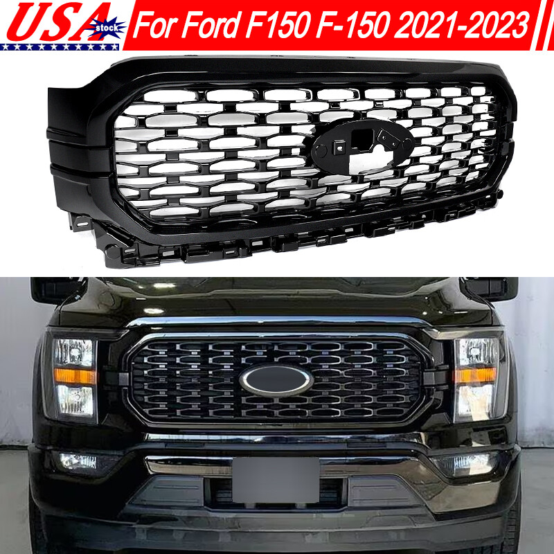 Front Bumper Upper Grille Agate Black Surround Trim Fits 2021-23 Ford F150 F-150 Front Bumper Upper Grille Agate Black Surround Trim Fits 2021-23 Ford F150 F-150