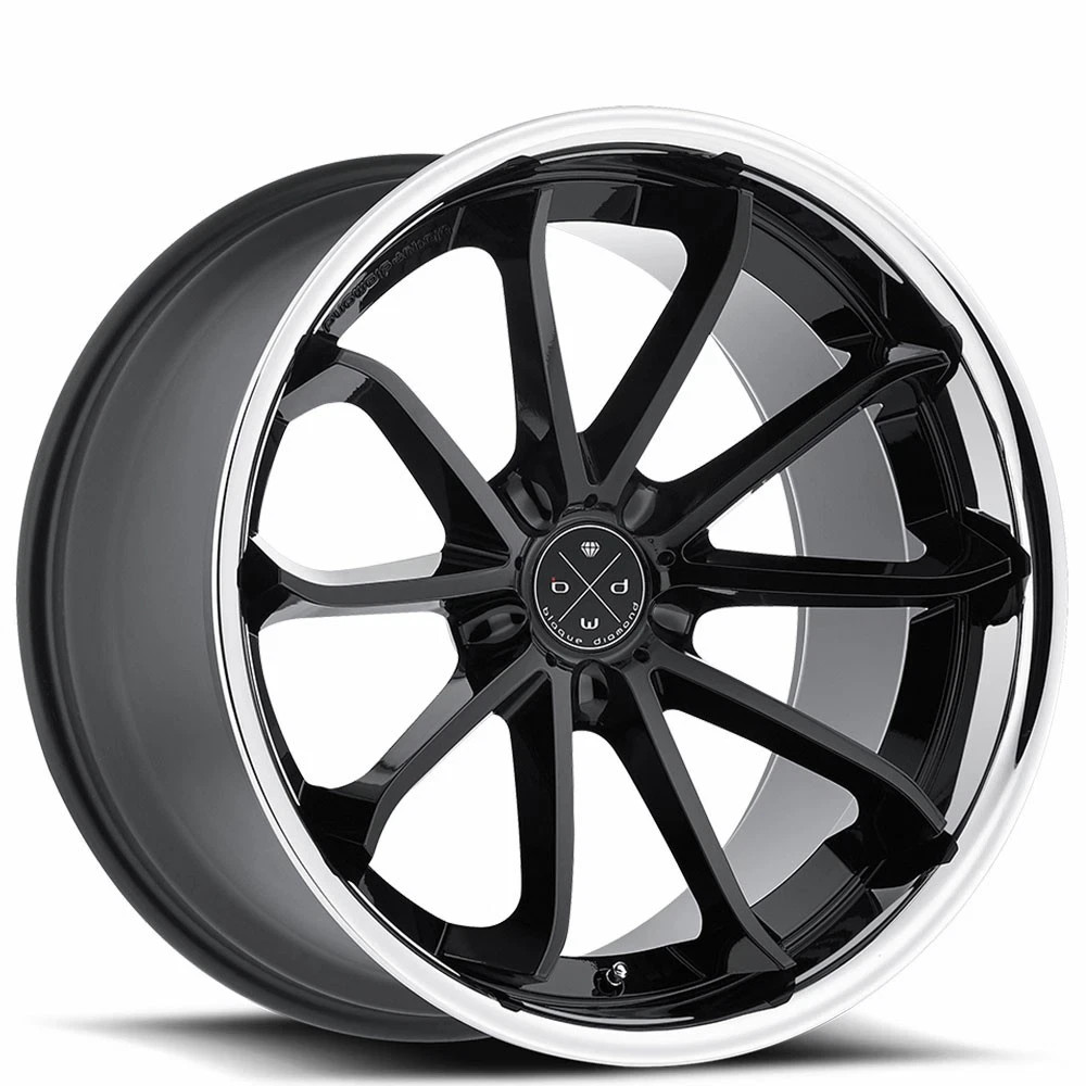 Blaque Diamond Wheels BD-23 Gloss Black with Chrome Lip 20x10 SINGLE WHEEL 5x112