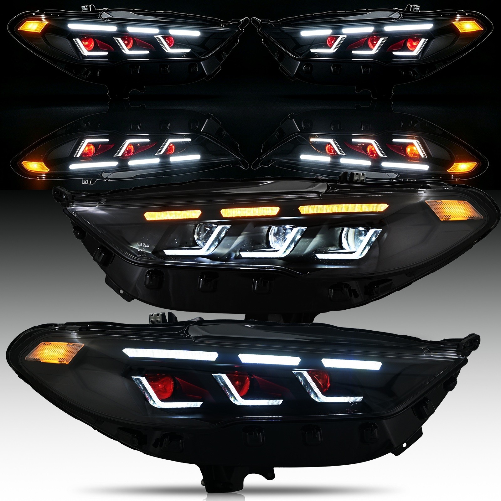 Pair For 2017-2021 Ford Fusion LED Headlights Red Demon Front Lamp Animation DRL Pair For 2017-2021 Ford Fusion LED Headlights Red Demon Front Lamp Animation DRL