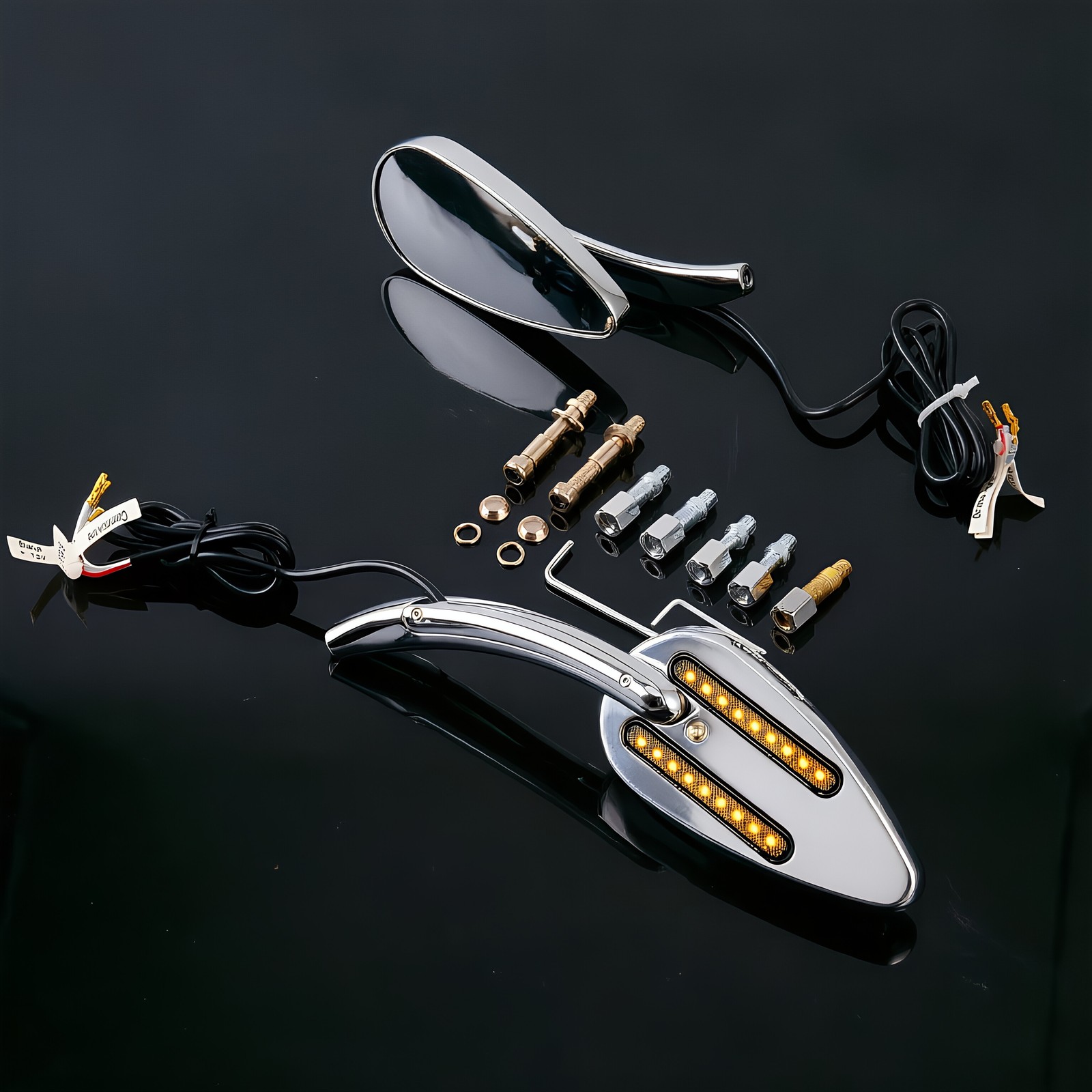 PAIR 8mm 10mm Skull Rearview Mirrors LED Turn Signal For Harley Cruiser Chopper PAIR 8mm 10mm Skull Rearview Mirrors LED Turn Signal For Harley Cruiser Chopper
