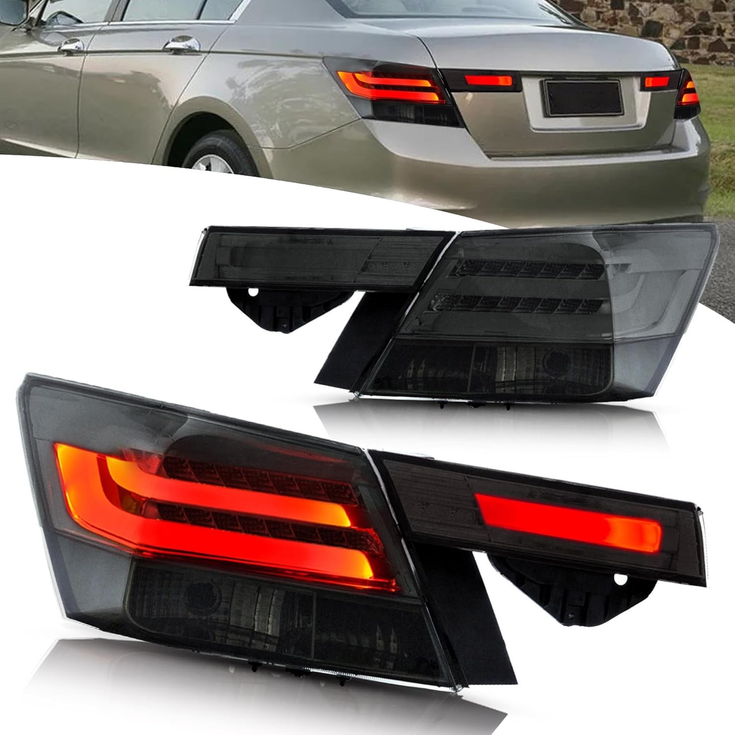 VLAND 4PCS Smoked LED Tail Lights Fit 2008-2012 Honda Accord Sedan Rear Lamps VLAND 4PCS Smoked LED Tail Lights Fit 2008-2012 Honda Accord Sedan Rear Lamps