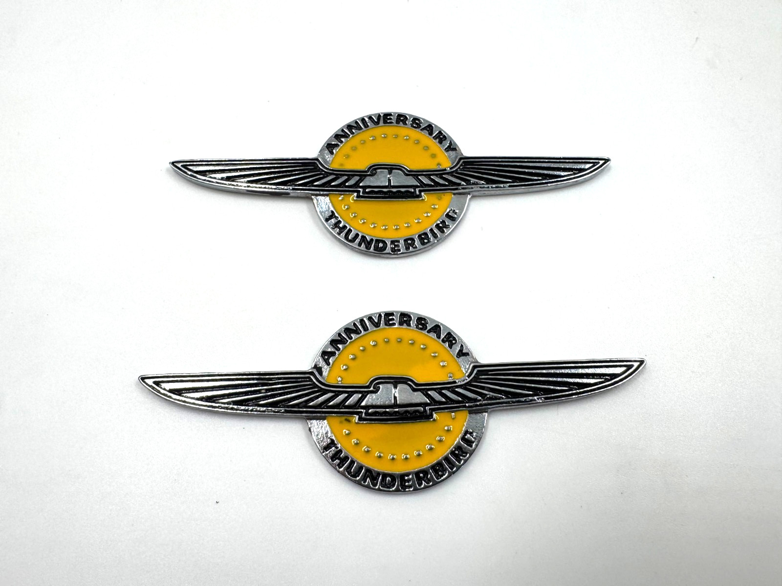 Fit For 70\'s Ford Thunderbird Decorative Emblem Ornament Badge Yellow Silver 2pc