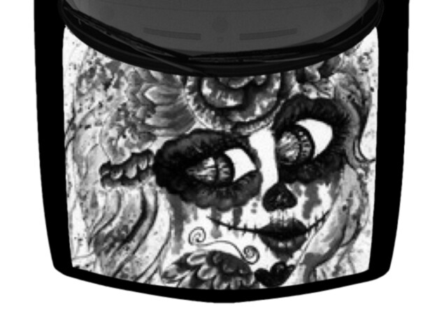 Artistic Painted Sugar Skull White Black Truck Car Graphic Hood Wrap Vinyl Decal