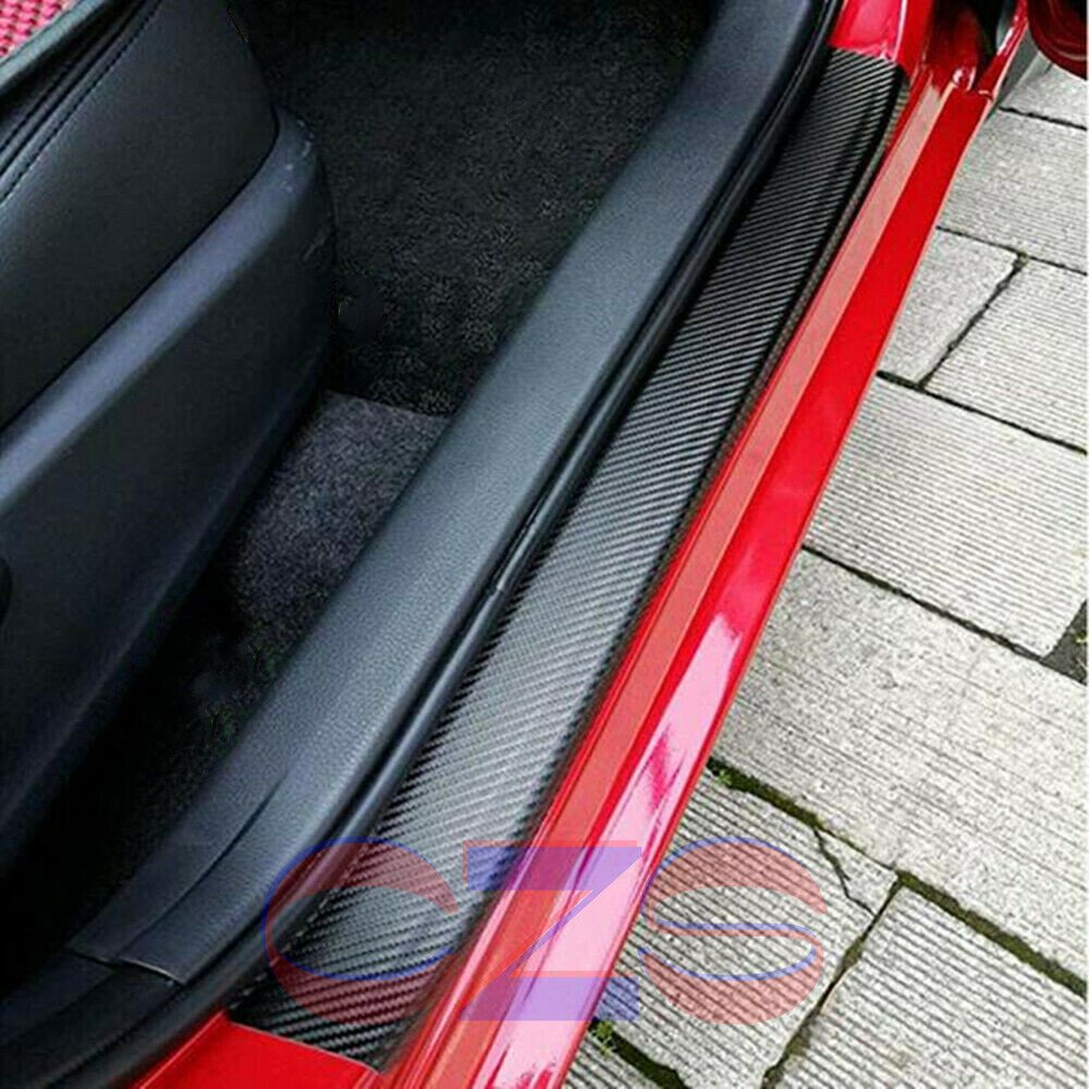 4X Car Stickers Carbon Fiber Door Sill Protector Scuff Plate Trim Accessories