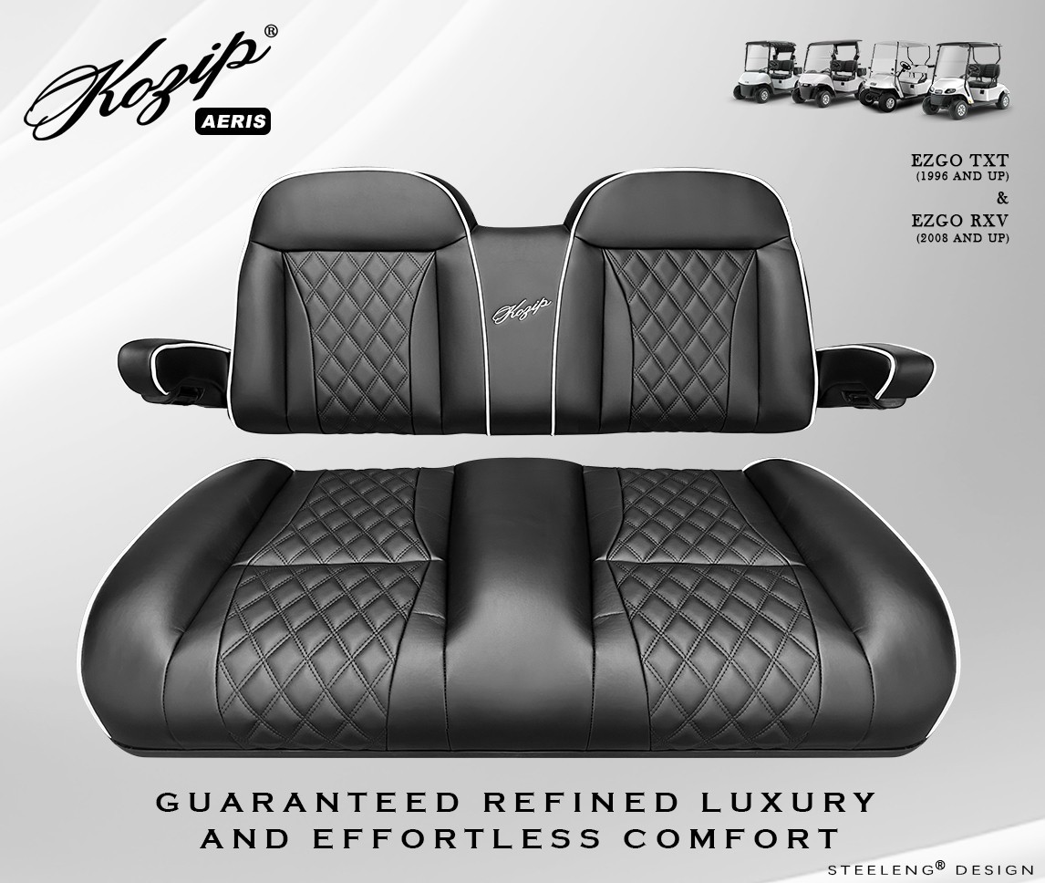 'KOZIP' EZGO TXT/RVX 1996+ GOLF CART FRONT SEAT/BACKREST CUSHION SET (BLACK)