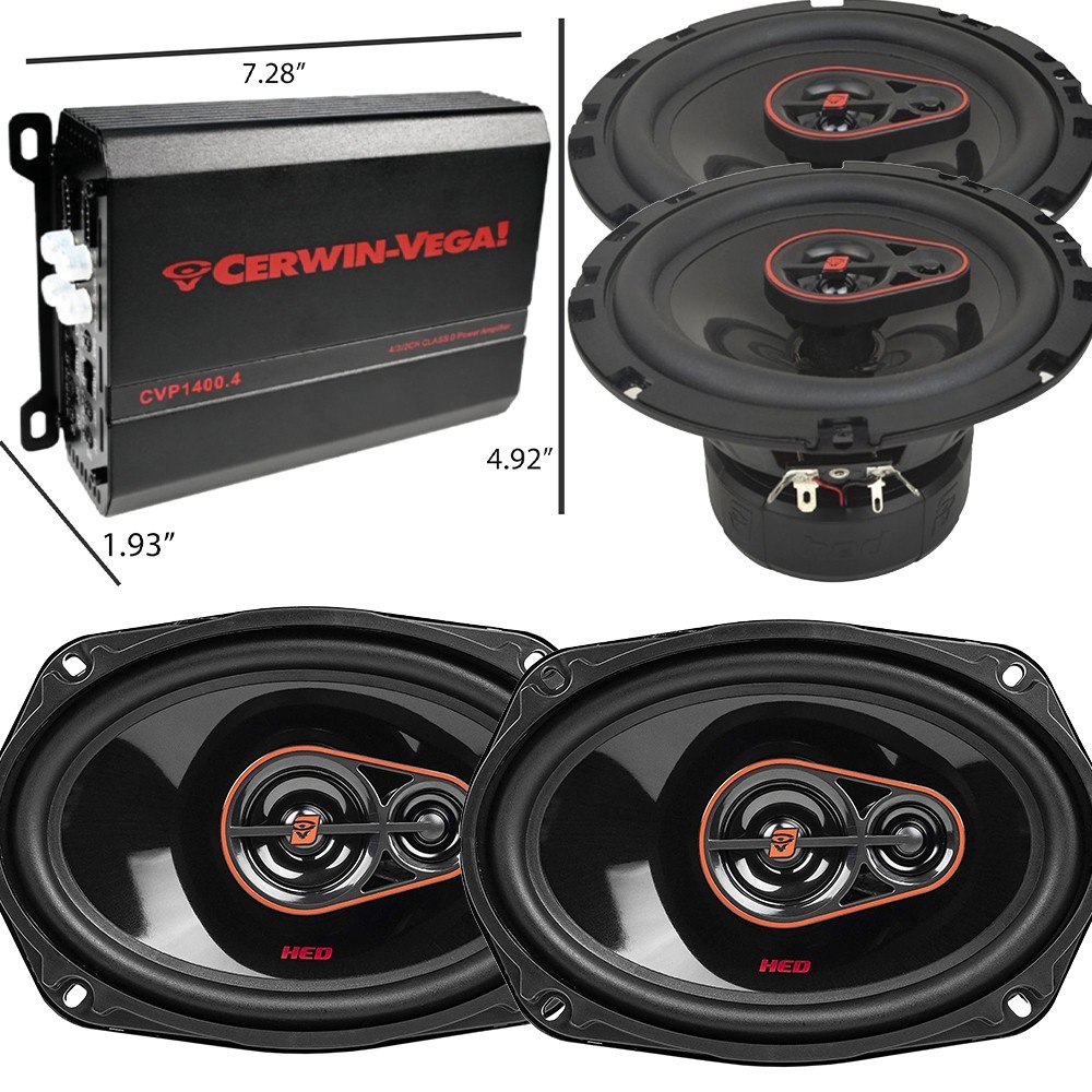 Cerwin Vega Amplifier + Front/Rear Coax Car  speakers 6x9