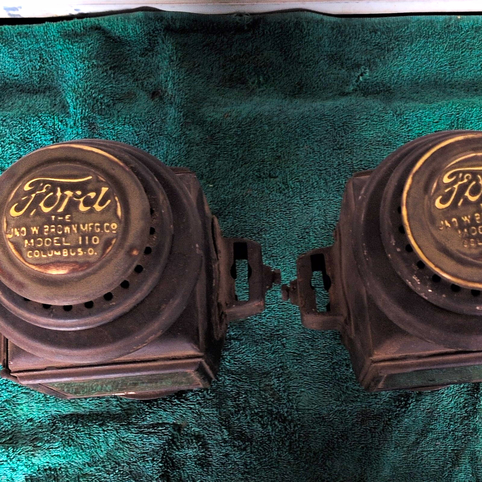 Pair / Set of Original 1913 1914 Model T Ford Cowl / Oil Lamps Pair / Set of Original 1913 1914 Model T Ford Cowl / Oil Lamps