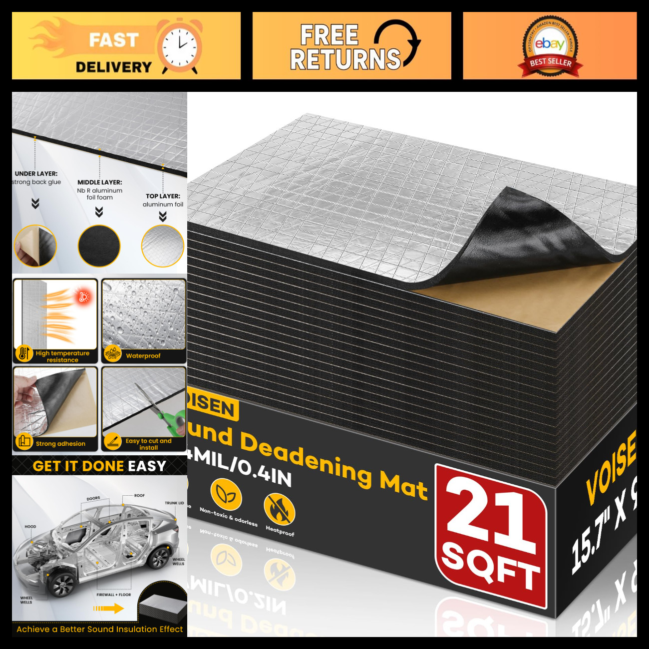 Car Sound Deadening Material, 394 Mil (10mm) - 21 sqft Automotive Noise Reductio Car Sound Deadening Material, 394 Mil (10mm) - 21 sqft Automotive Noise Reductio