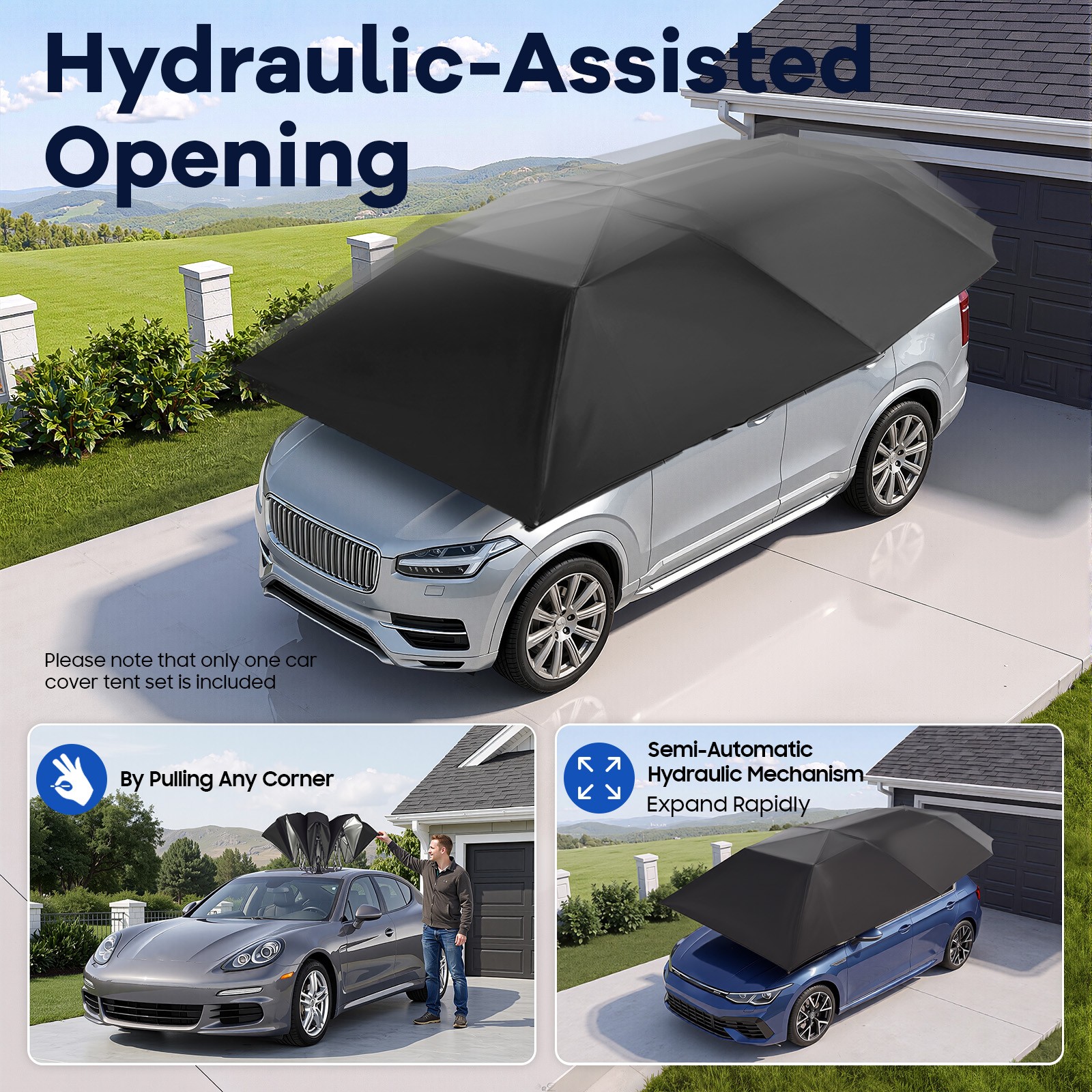 4.6m Semi-Automatic Car Shade Canopy, Semi-automatic Car Awning with Suction Cup
