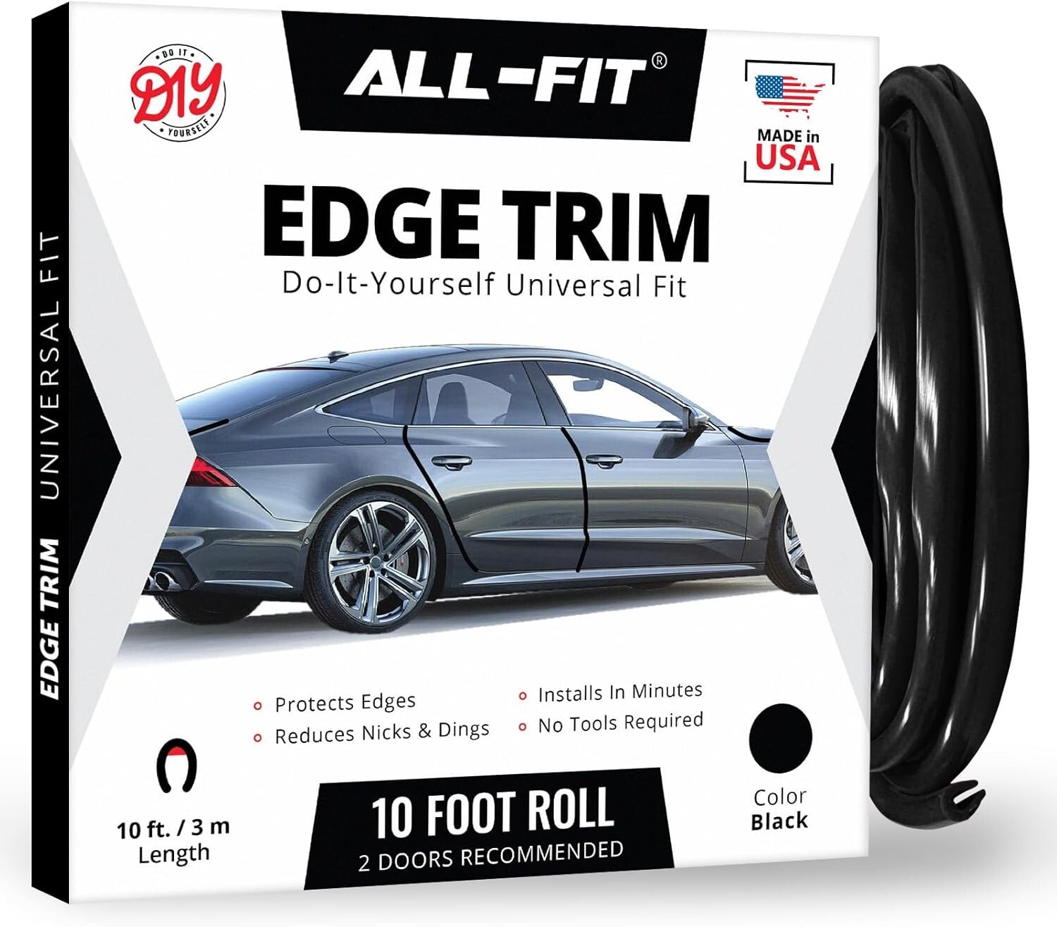 ALL-FIT Car Door Edge Protector Guard from Scratches & Dings, U-Shaped (BLACK) ALL-FIT Car Door Edge Protector Guard from Scratches & Dings, U-Shaped (BLACK)