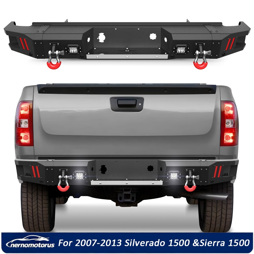 Steel Rear Bumper w/Sensor Holes For 2007-2013 Chevy Silverado /GMC Sierra 1500