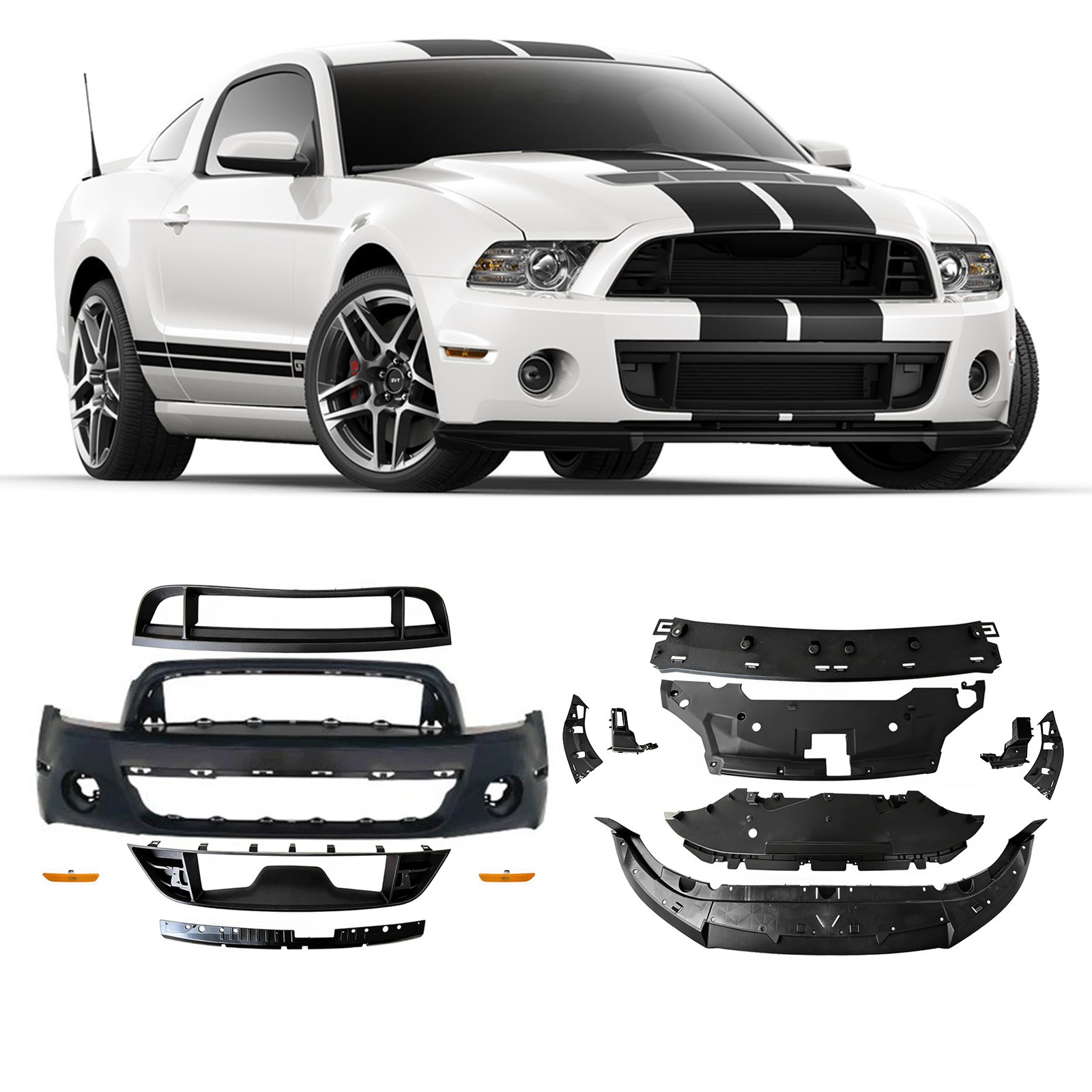 GT500 Style Front Bumper Cover Body Kit W/ Grille Lip For 2010-2014 Ford Mustang