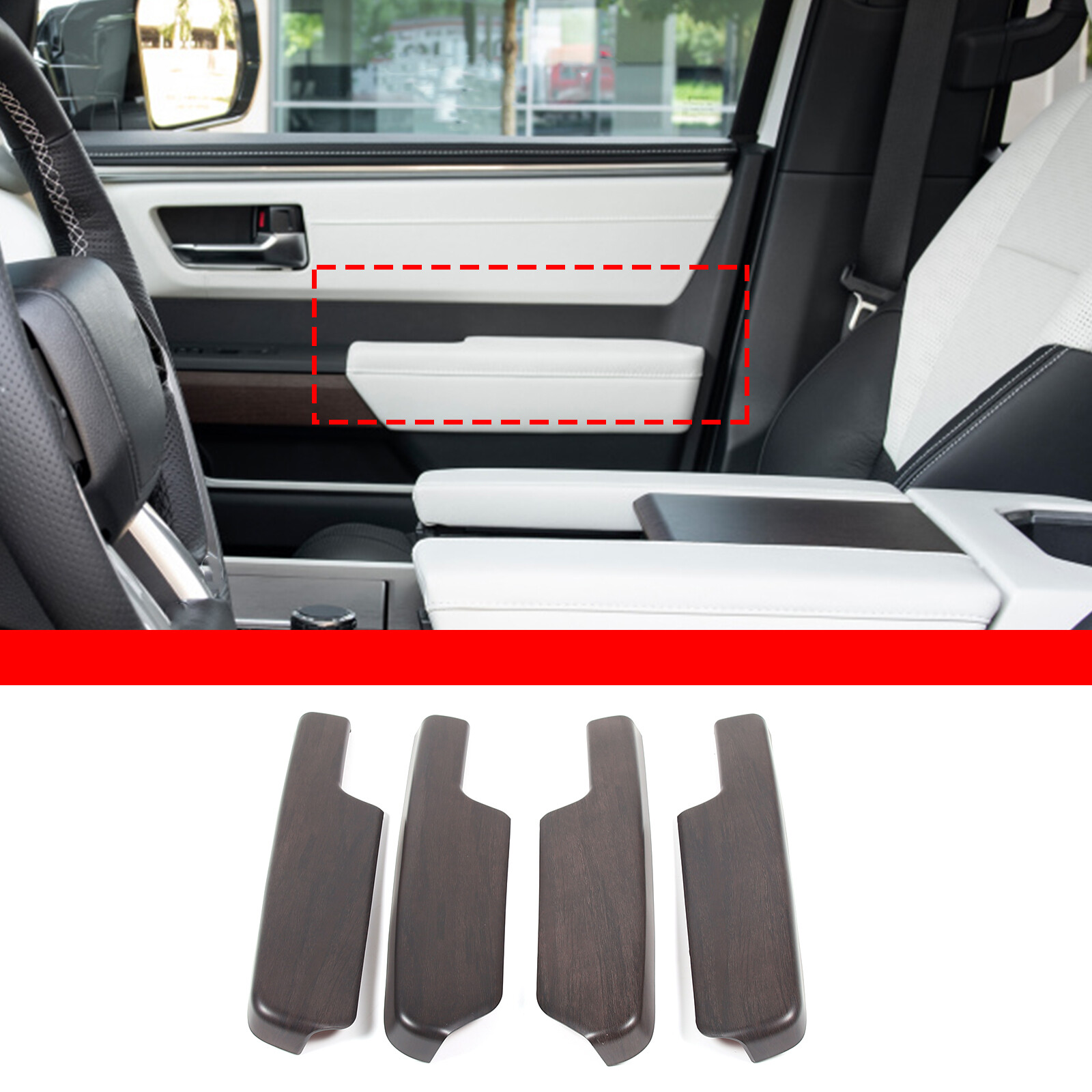 ABS Oak Wood Grain Car Door Armrest Cover Trim For Toyota Tundra 2022-2023 US