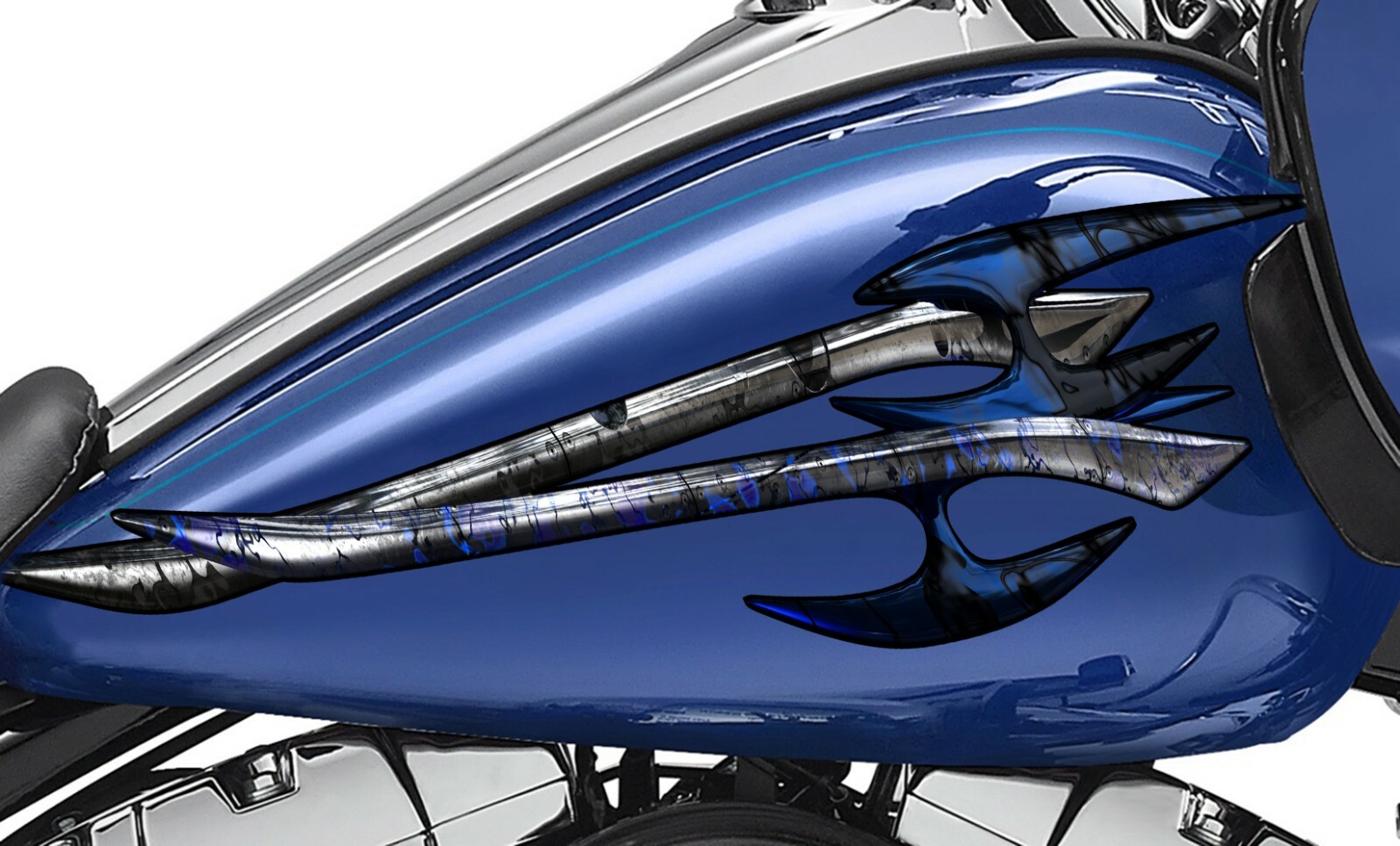 Full color bike side graphics, Tribal motorcycle decals, Tribal vinyl bike wrap