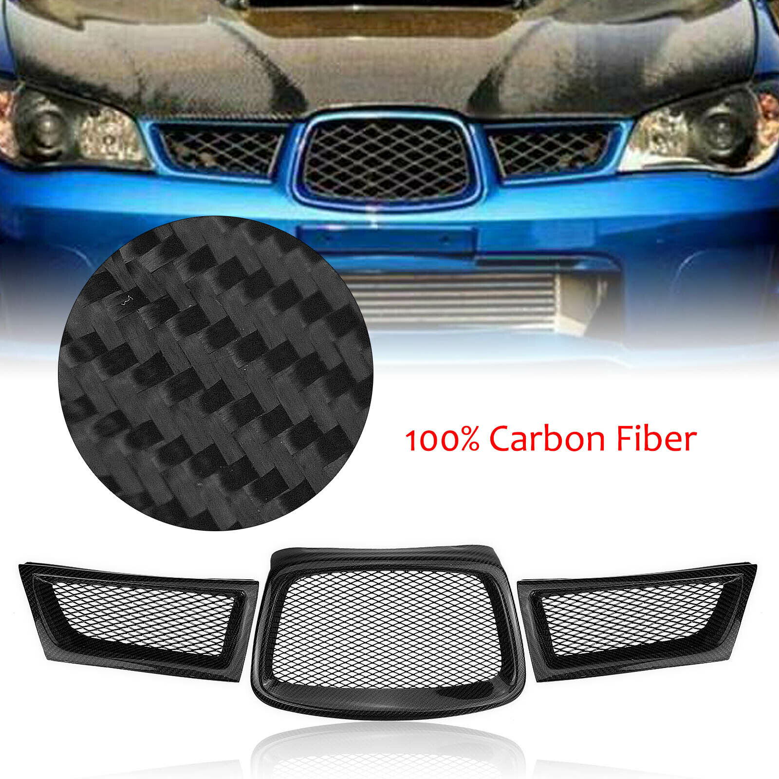 Carbon Fiber Front Upper Grill Grille For Subaru Impreza 9th WRX STI 2006-2007 A