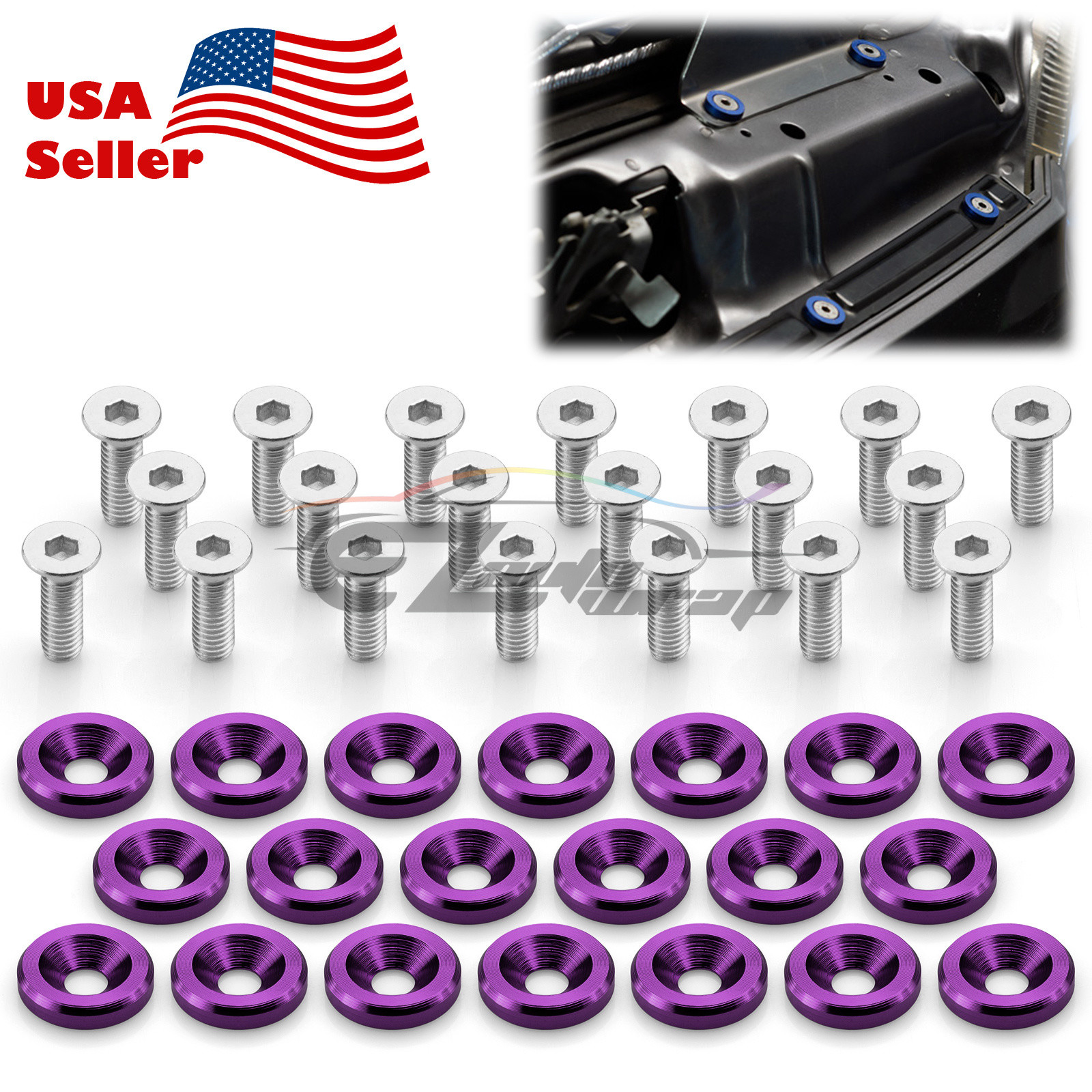 20Pcs Purple Billet Aluminum Fender Bumper Washer Bolt Engine Bay Screw Kit JDM