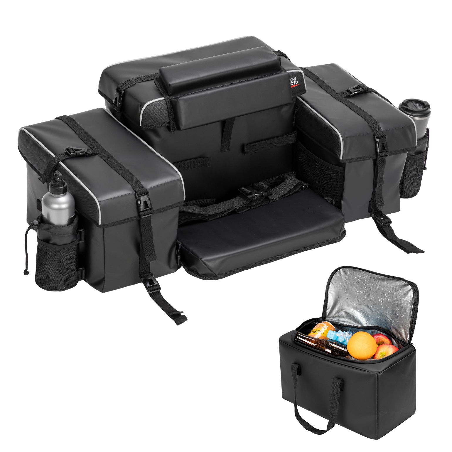 85L Framed ATV Rear Seat Bag Cooler Rack Back Storage Bottom Bag W/Cushion Pad