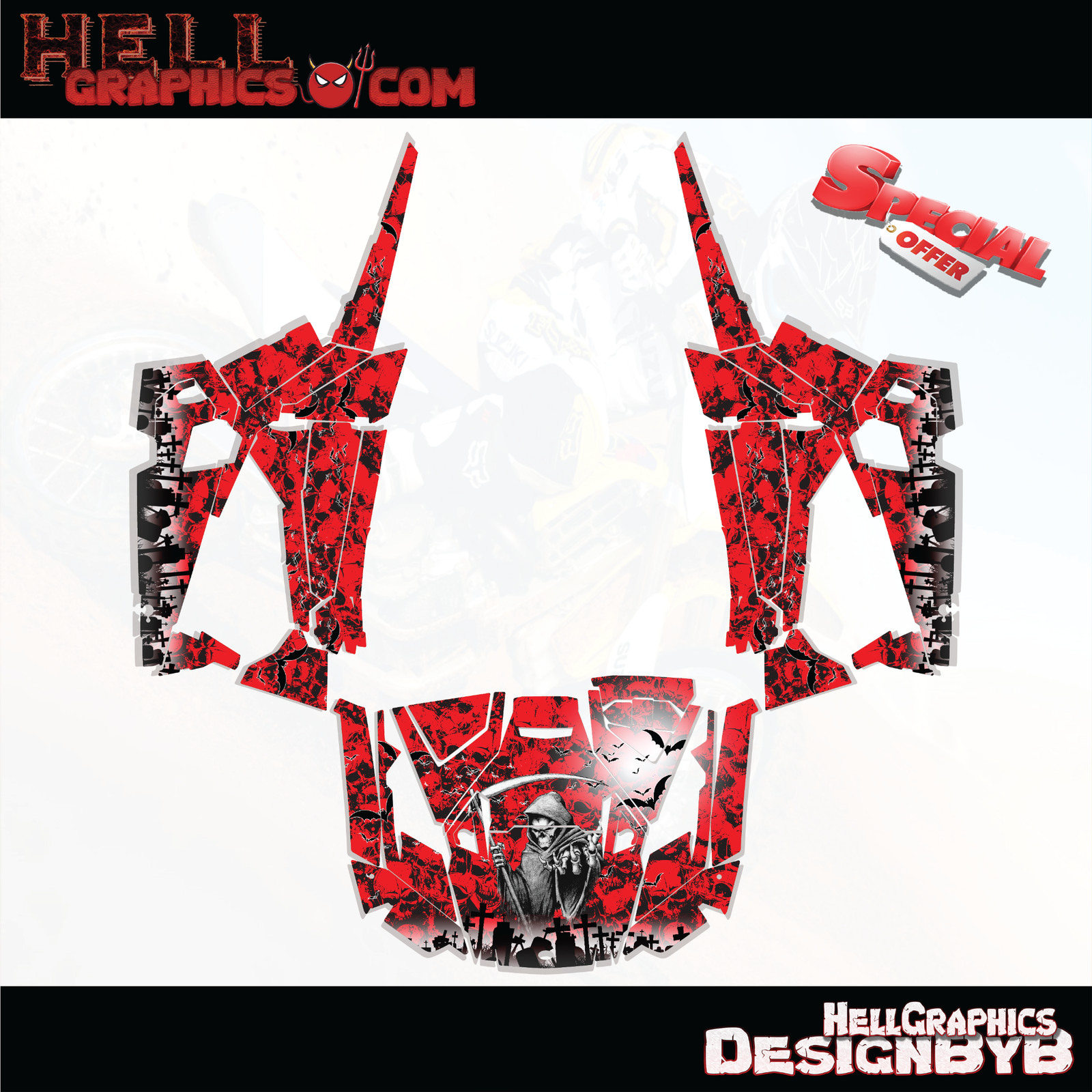 4 Polaris RZR 1000 XP 2019-23 3M Graphics Kits Decal Reaper Red Decals Stickers