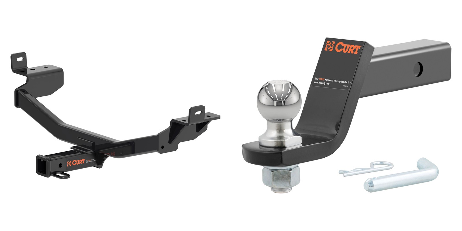 CURT Trailer Hitch Tow Cargo Package 2in Receiver, Ball Mount, Pin & Clip #13395