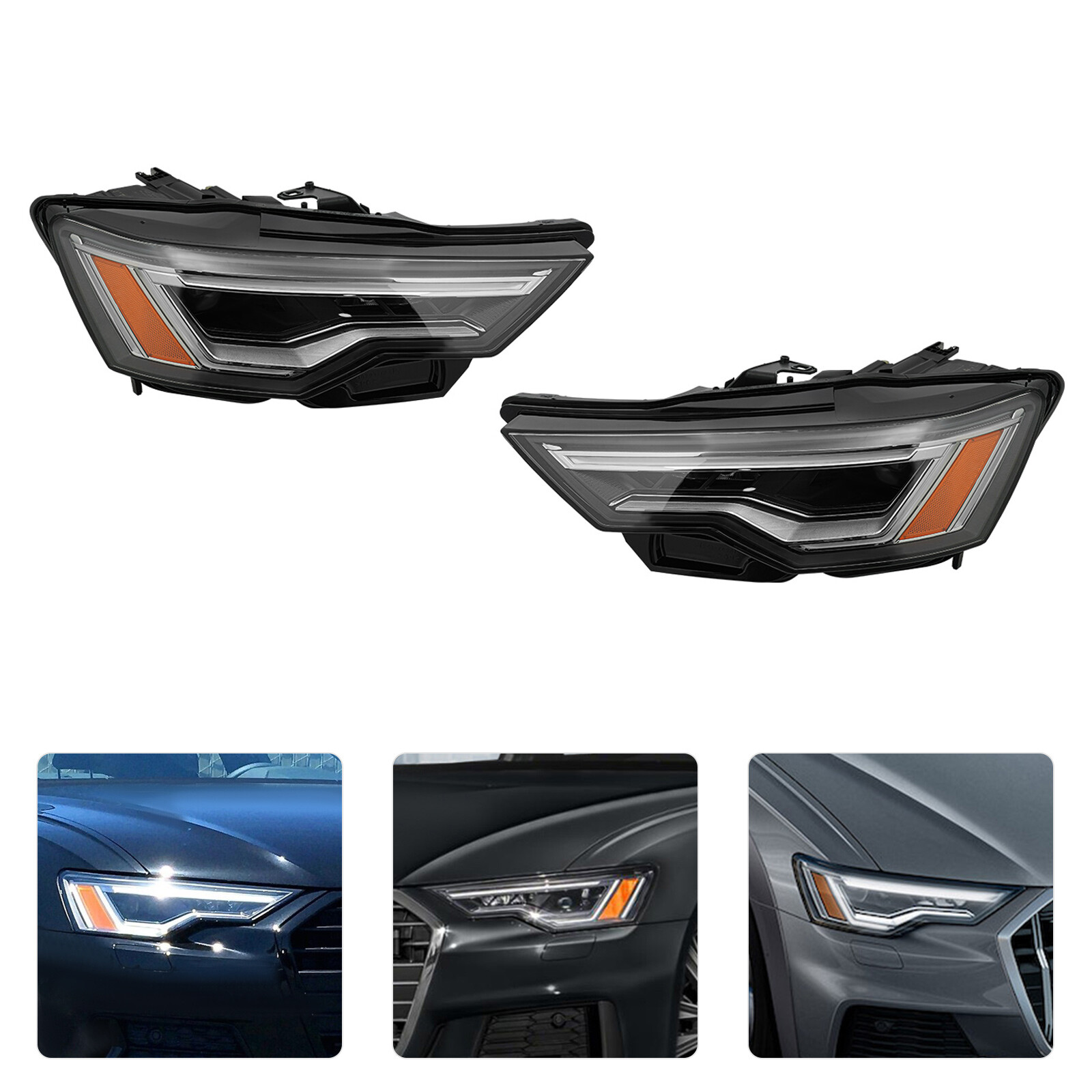 For 2019-2021 Audi A6 LED Headlight Headlamps 6 Pins Left & Right w/o module