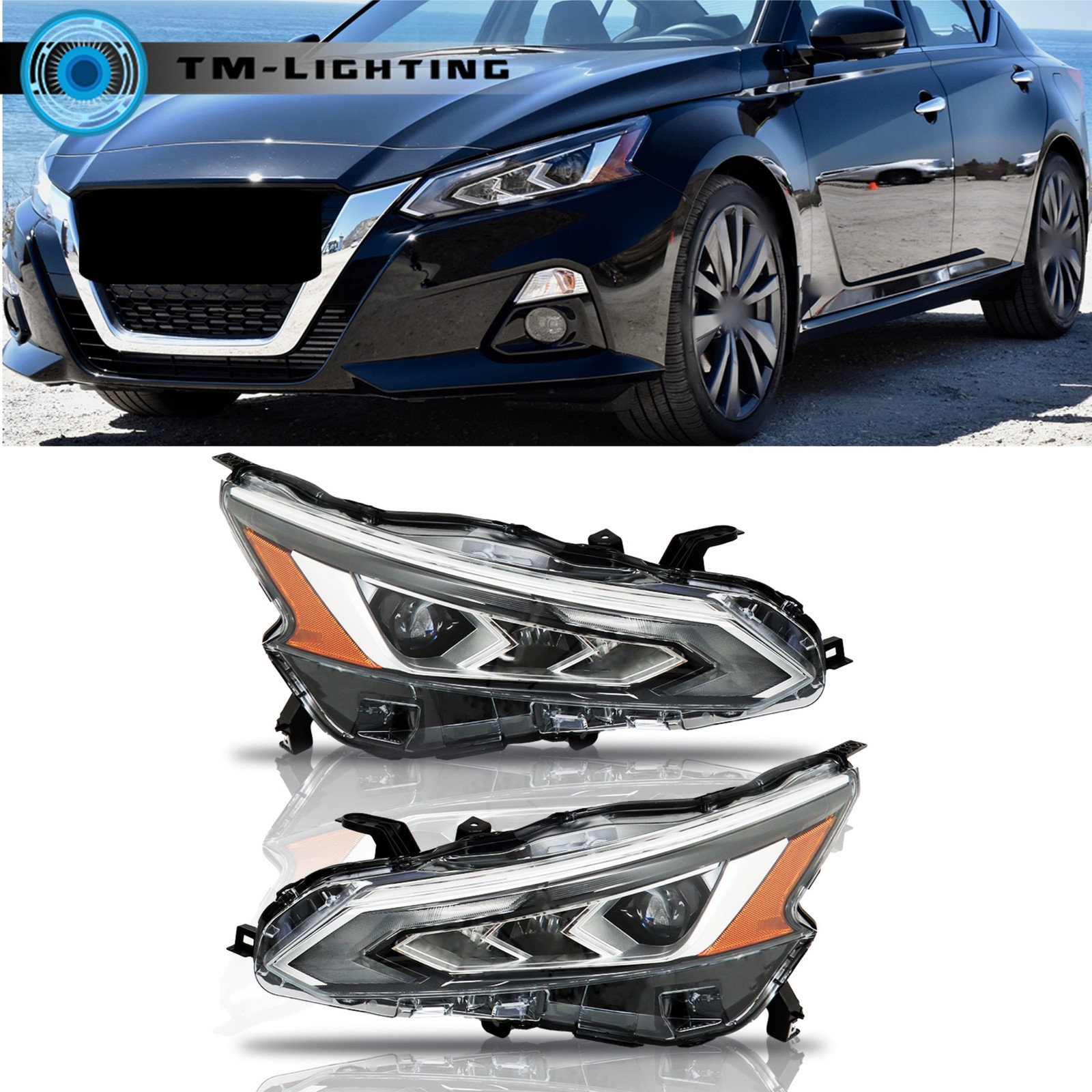 For 2019 2020-2021 Nissan Altima Headlights Chrome Housing Left+Right Side LED