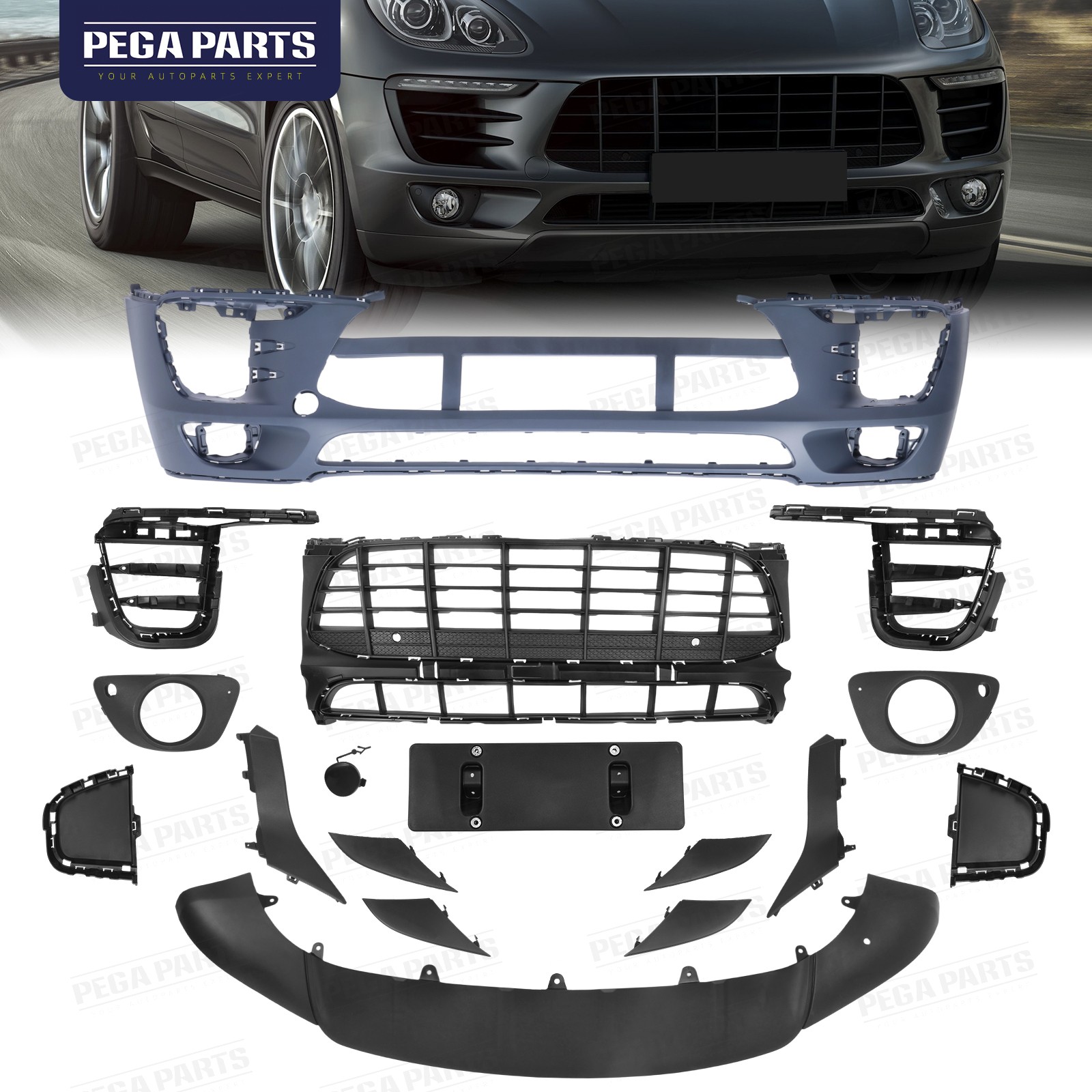 Complete Front Bumper Grille Valance Trim Body Kit For Porsche Macan 2015-2018