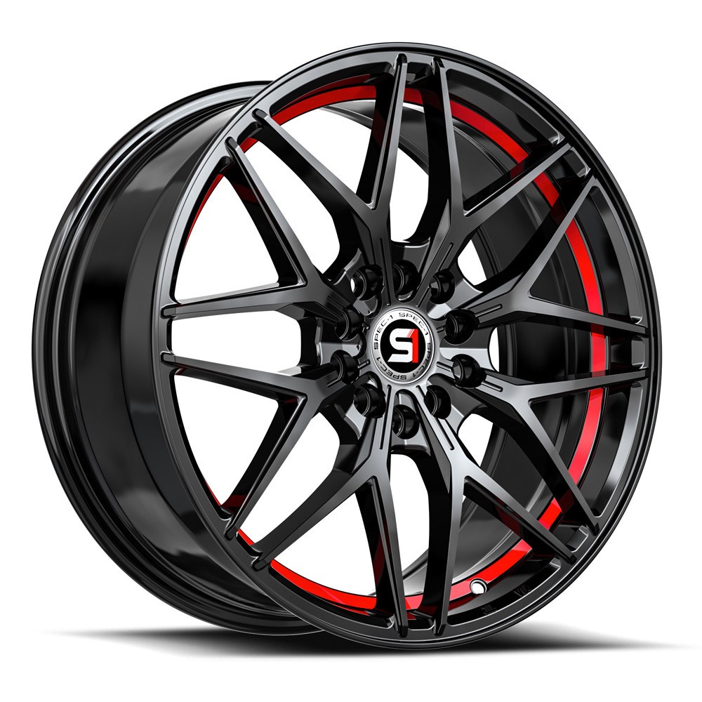 (Single) Spec-1 SP-60 4x100/4x114.3 18x8 4x100 +38 Gloss Black & Red Undercut Wh