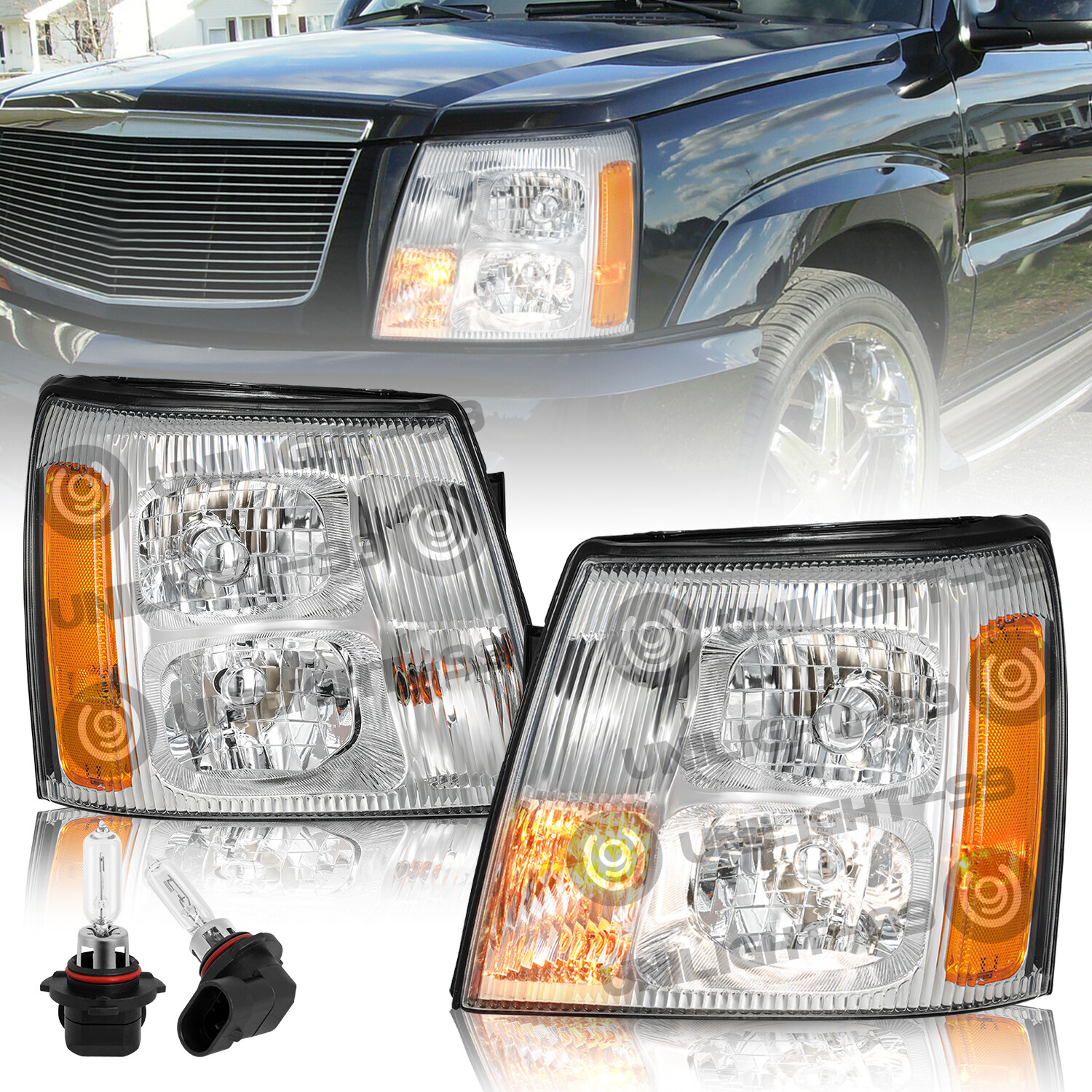 For 2003-2006 Cadillac Escalade HID Xenon Headlights Chrome Headlamp w/Bulbs L+R For 2003-2006 Cadillac Escalade HID Xenon Headlights Chrome Headlamp w/Bulbs L+R