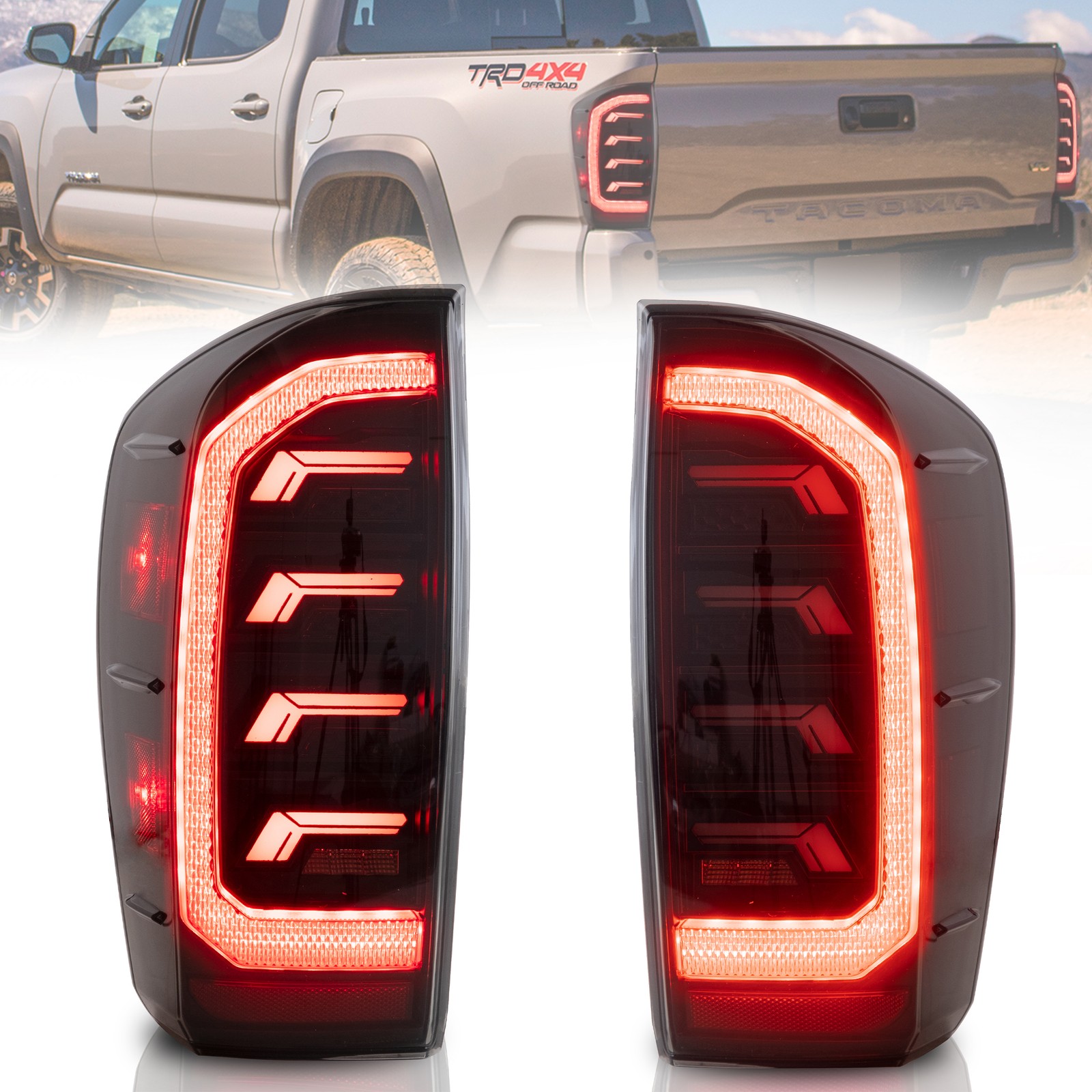 VLAND Smoked FULL LED Taillights For 2016-2023 Toyota Tacoma Animation Red Turn VLAND Smoked FULL LED Taillights For 2016-2023 Toyota Tacoma Animation Red Turn