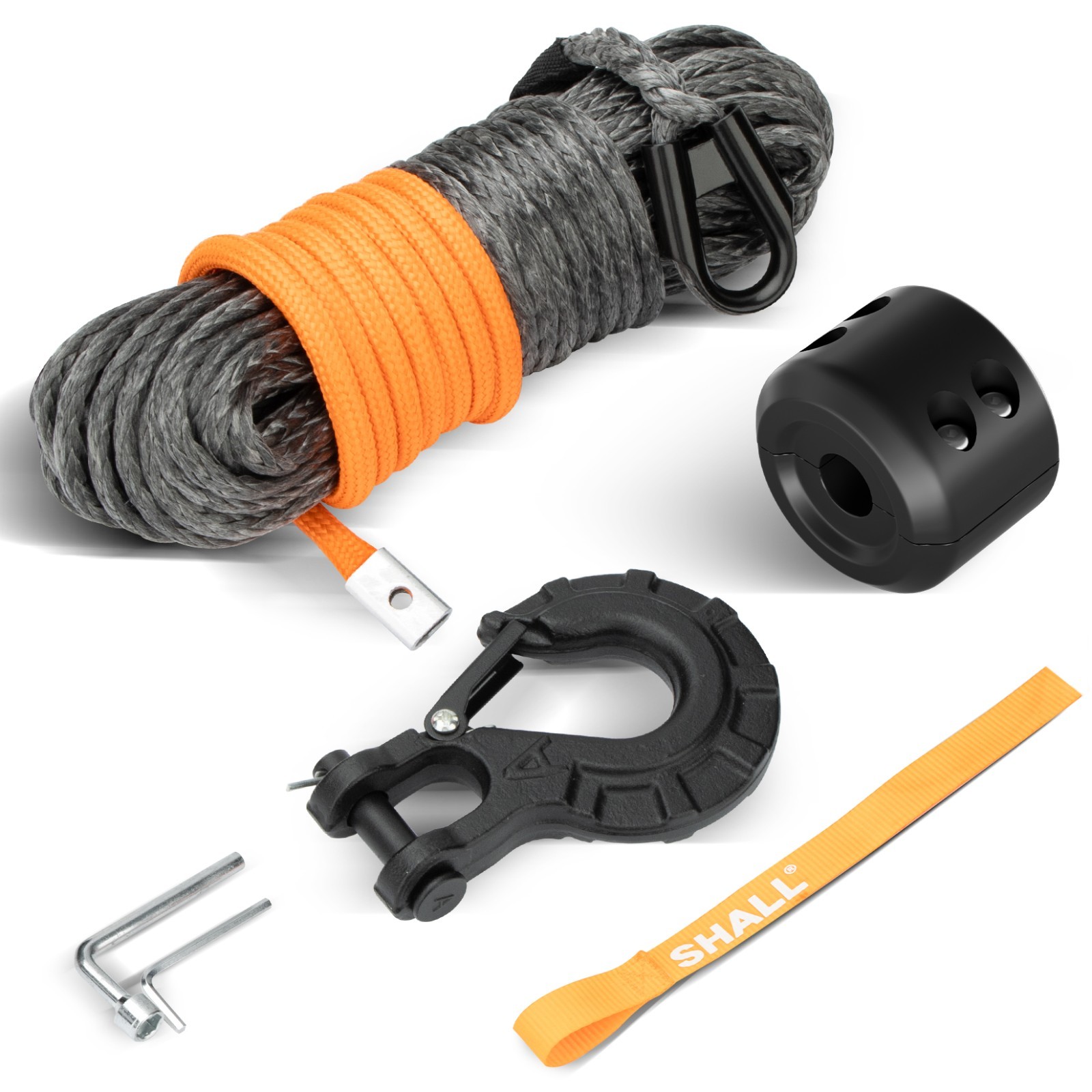 SHALL Winch Rope Kit, 1/4'' x 50FT w/ 10000 lbs Strength,Recovery Cable ATV UTV