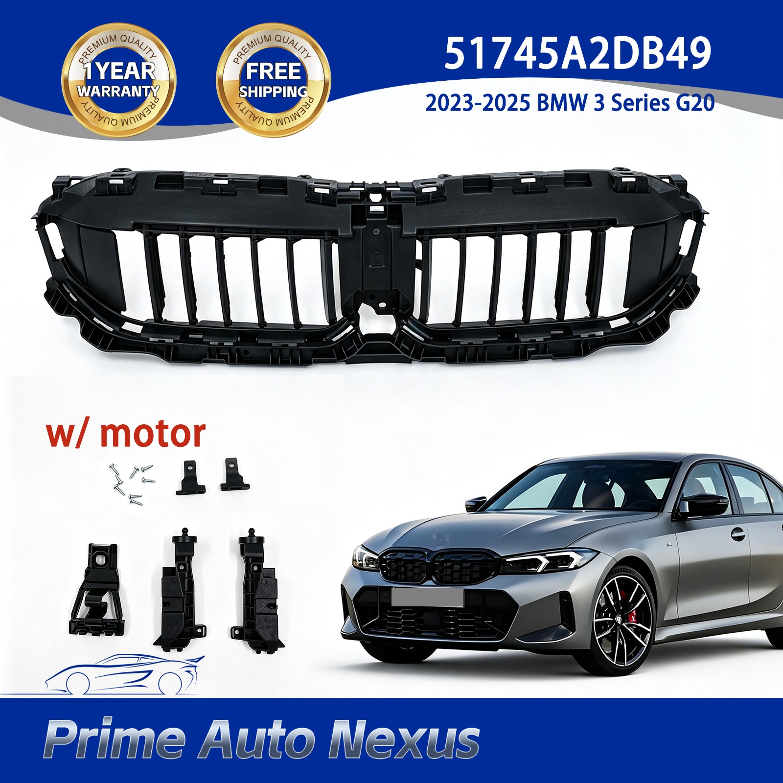 Fits 2023-2025 BMW 3 Series G20 Active Air Shutter Grille w/Motor 51745A2DB49
